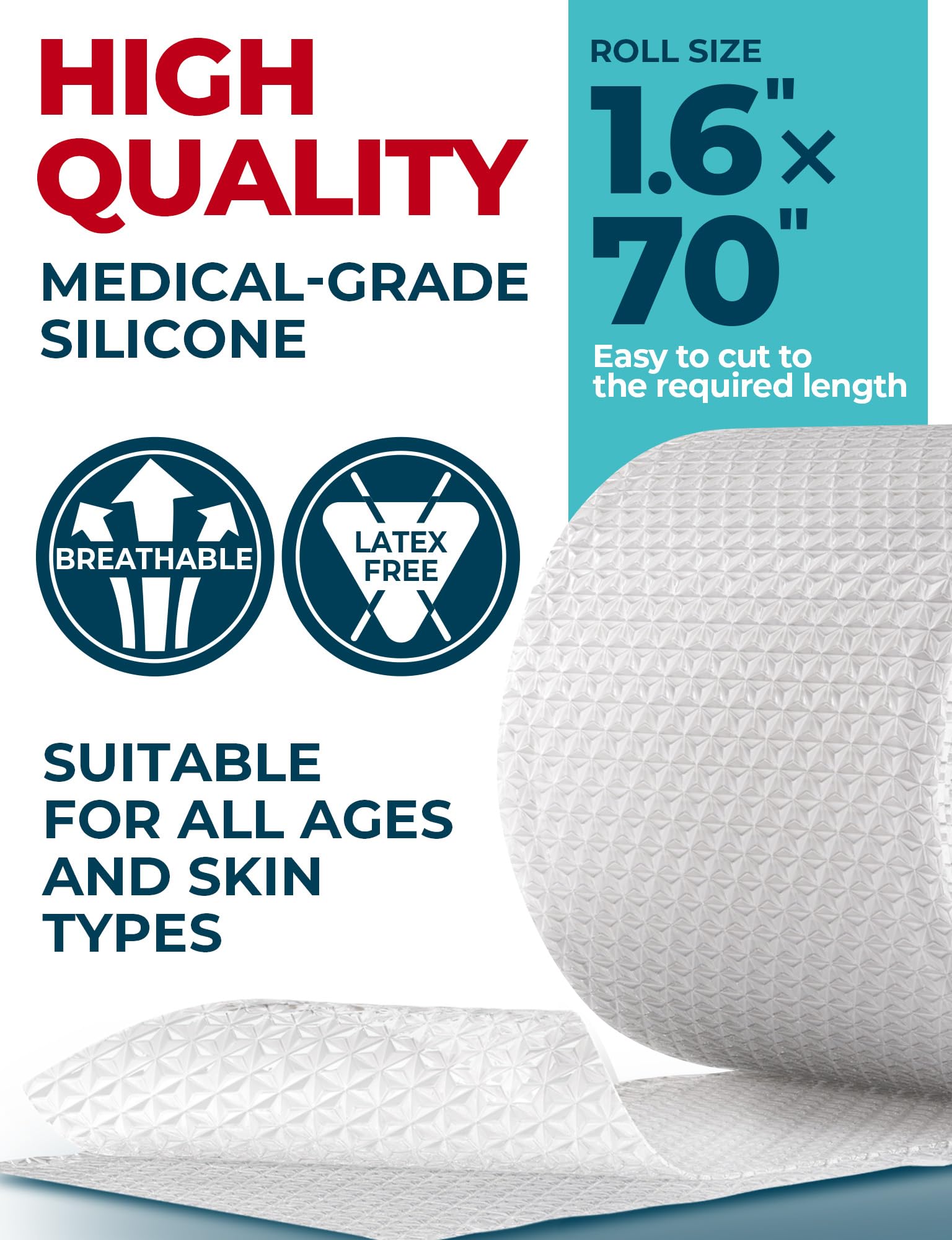 Nastro per cicatrici in silicone di grado medico, 4,1 x 177,8 cm, efficace rimozione di cicatrici chirurgiche, cheloidi, sezione C, addominoplastica, ipertrofiche e cicatrici da acne, trattamento