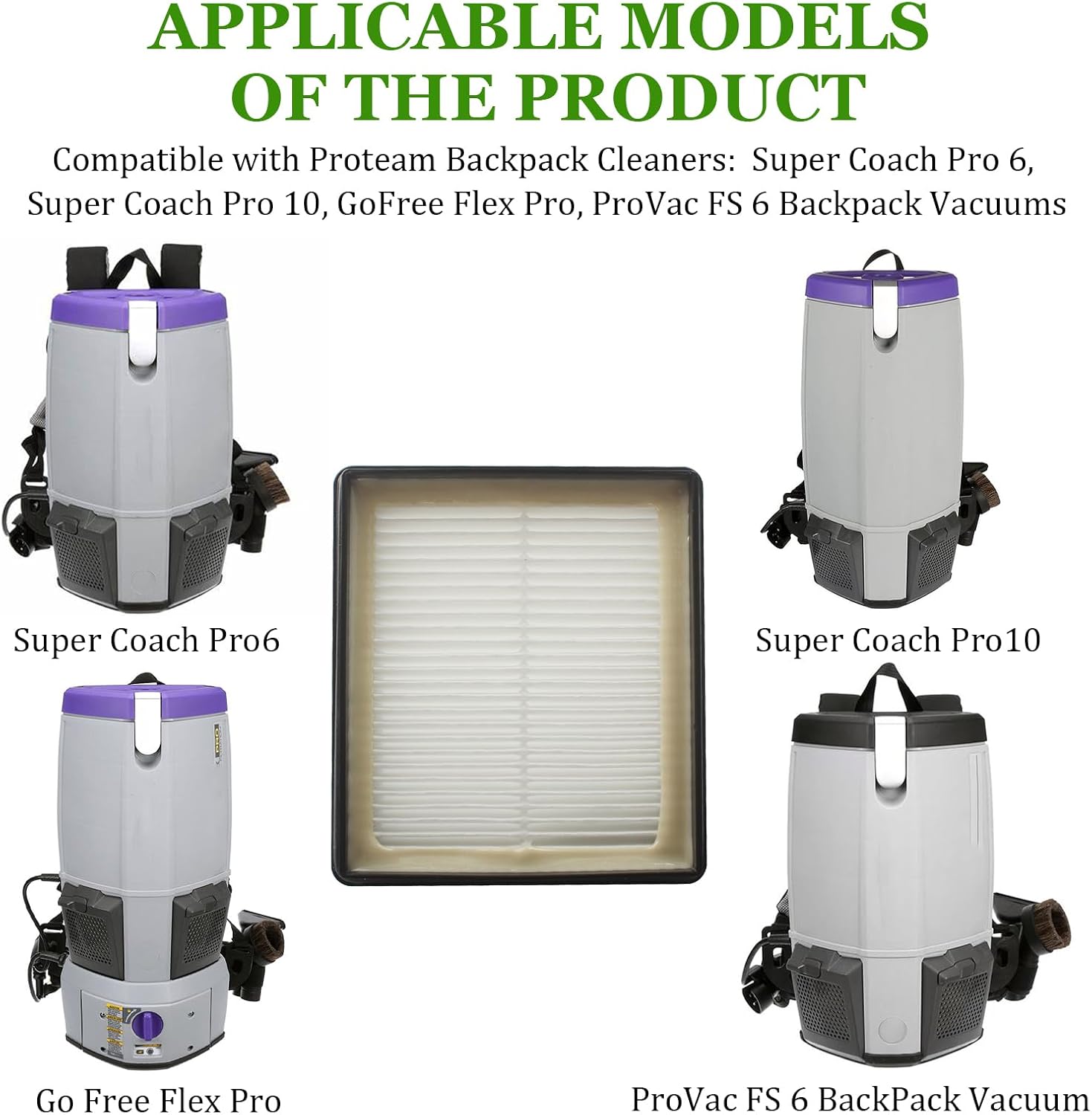 107315 HEPA Vacuum Filter Replacement for ProTeam Twin Pack Filter Compatible with Proteam Super Coach Pro 6, Super Coach Pro 10,ProVac FS 6 and GoFree Flex Pro Vacuum - 2 Pcs