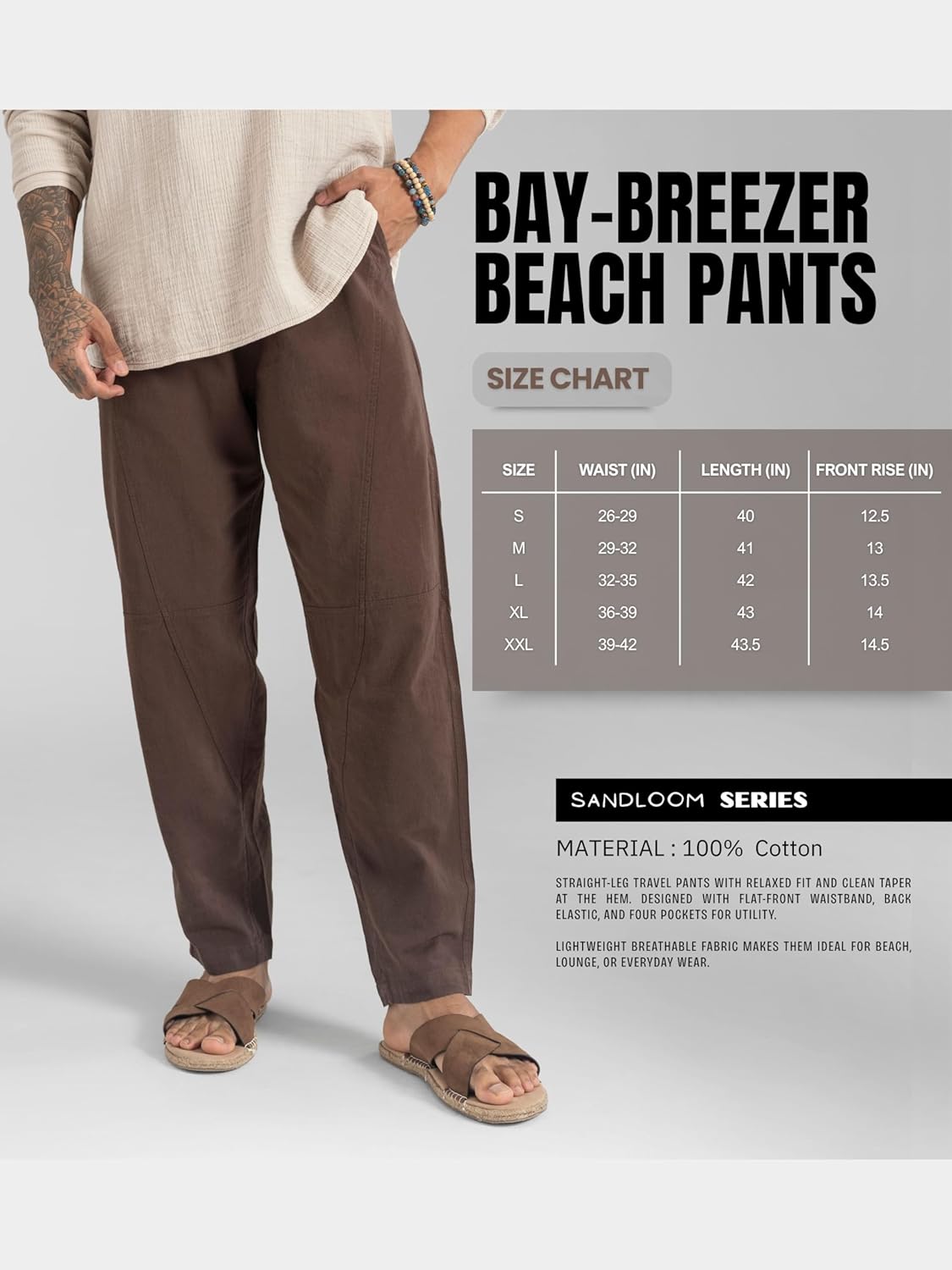 The Veshti Company Men’s Cotton Beach Pants – Lightweight Casual Travel, Yoga, Summer – Drawstring Trousers