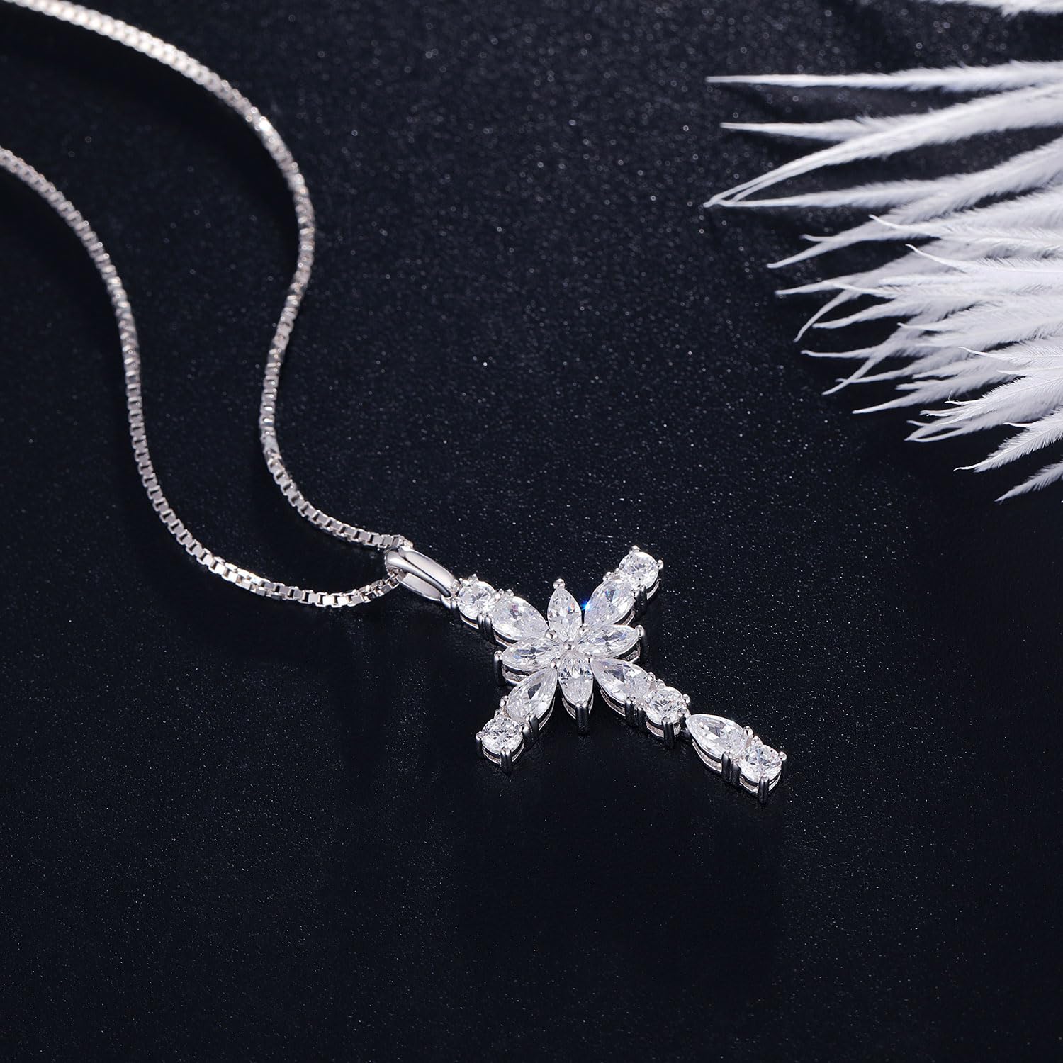Placcato oro bianco 18 carati Collar Cruz Mujer Plata s925 Cadena de Plata 925 Colgante para Mujere y Damas