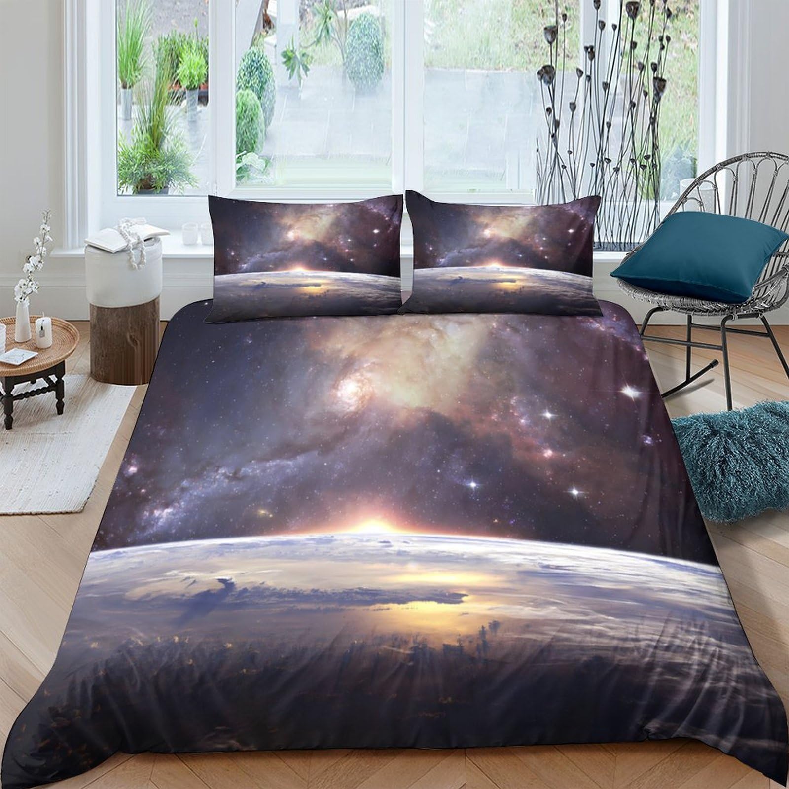 GPLZQXKJNH 3D Printed Arctic Wolf Duvet Cover Microfiber Soft Breathable Northern Lights Bedding Set with 2 Pillowcases for Bedroom Decor Single（135x200cm）