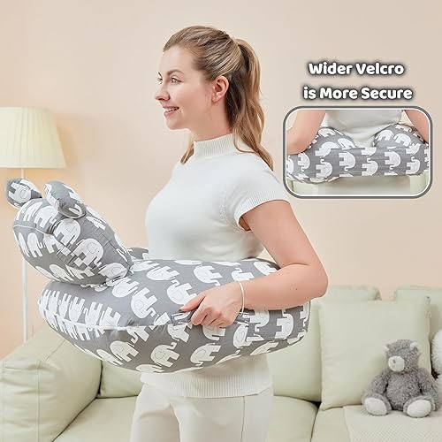 Miniatura 5 de Almohada de lactancia para lactancia, almohada de lactancia materna para apoyo de mamá, correa de cintura ajustable y funda de algodón extraíble,