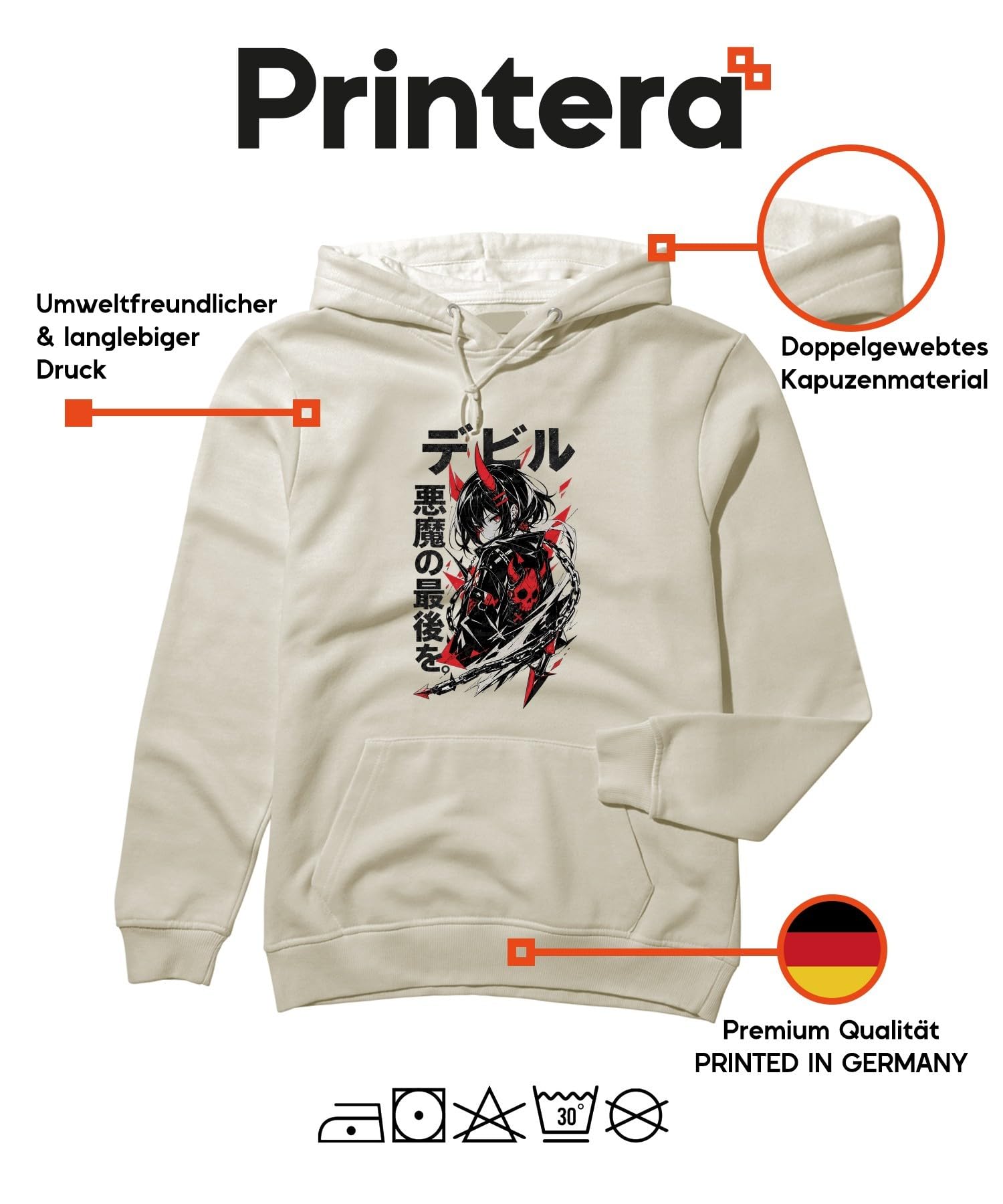 Anime Dziewczęca Demon Japonia Y2K bluza z kapturem | Manga Otaku Harajuku E-Girl Cyberpunk Dark Art diabeł trupia czaszka łańcuszek vaporwave Cosplay Urban Style