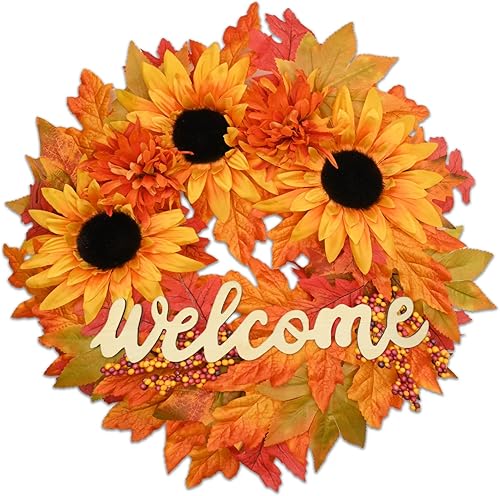 Decoración de otoño, coronas de otoño para puerta delantera, decoraciones de otoño de 20 pulgadas para el hogar, corona de otoño con hojas de arce,