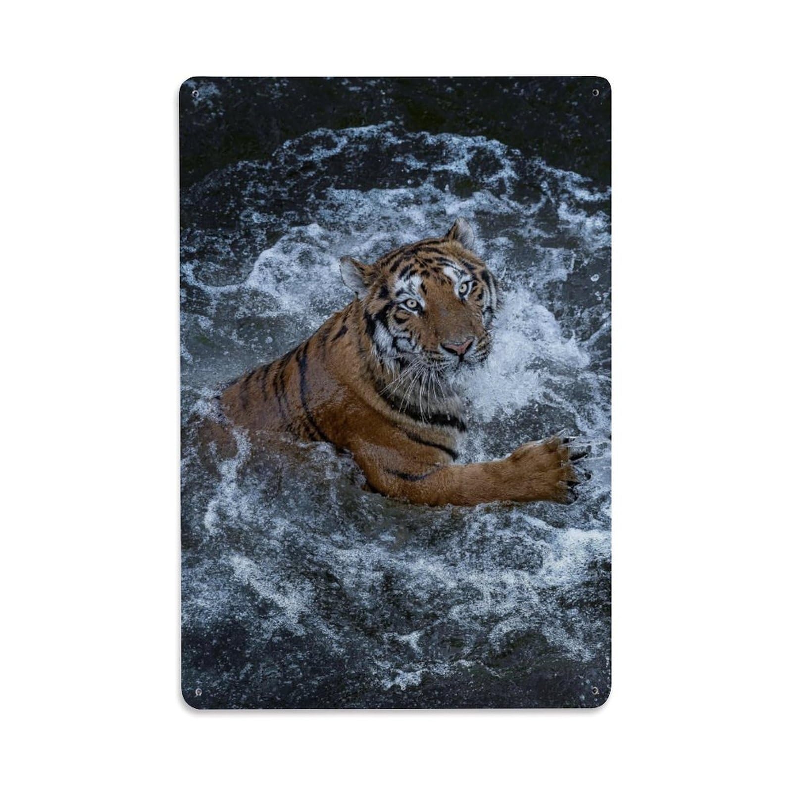Fierce Tigers Beasts Felines Cute Animal Safari Wildlife Metal Tin Sign Plaque Wall Decor for Cafe, Man Cave, Club Bar, Office, Home Garden Round Metal Poster 8x12Inch