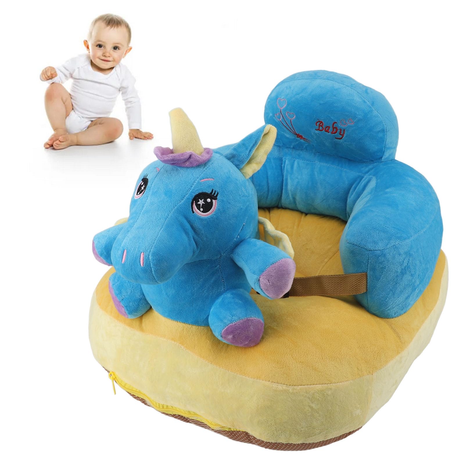 Haofy Asiento de Apoyo para Bebés, Silla Infantil de ángulo Ajustable con Funda de Felpa, Base Ancha y Respaldo de Apoyo, Asiento de Aprendizaje Portátil para Bebés y Niños Pequeños (Patrón de