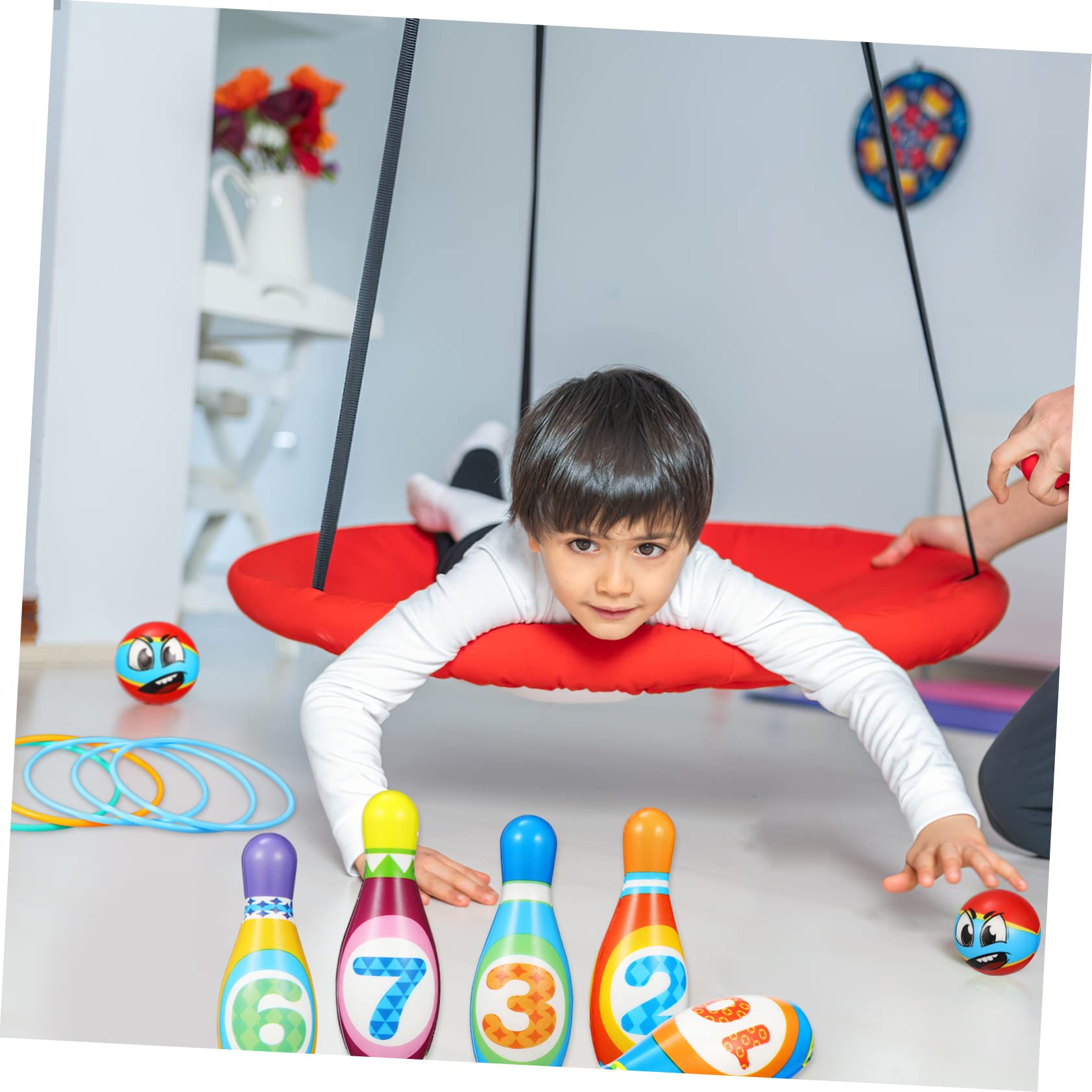 ifundom 1 Set Bowling Pins Balls Toss Game Rings Fun Indoor Activity for Lightweight Durable Educational Game to Enhance Athletic Skills and Interests Random Color