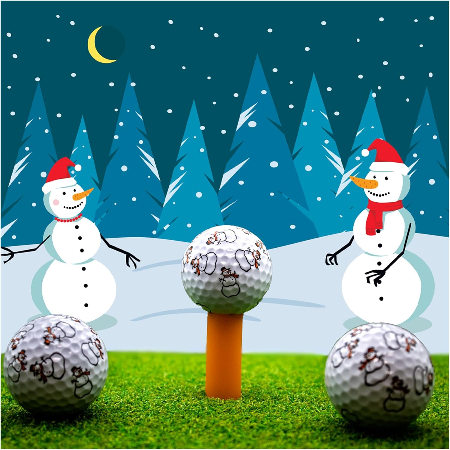 GBM Snowman Full Wrap Golf Balls – Christmas Snowman Design Golf Balls for Holiday Tournaments, League Play, Stocking Stuffers and Festive Golfers Gifts, 12-Pack