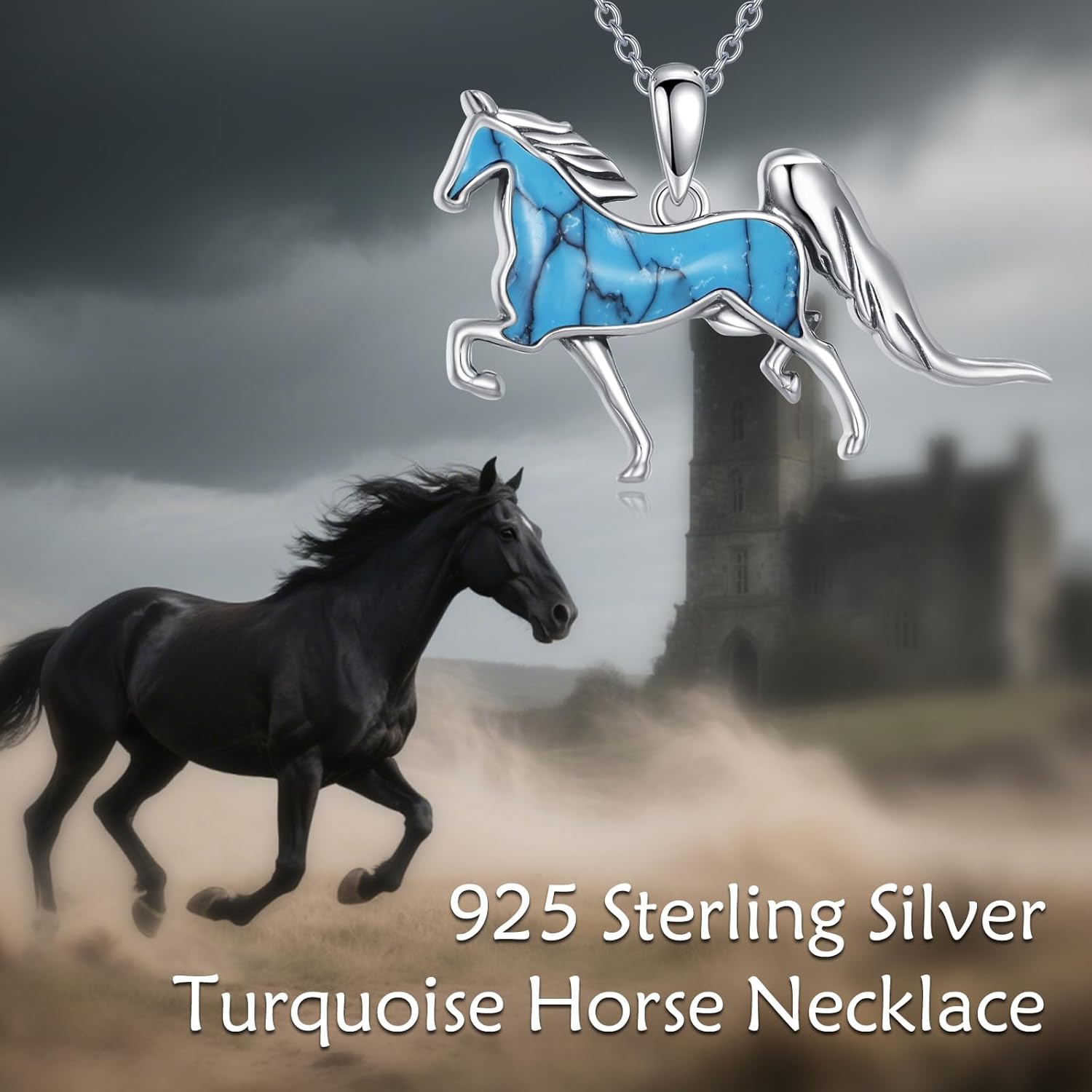 POPLYKE Turquoise Horse Necklace 925 Sterling Silver Horse Pendant Jewelry Animal Necklace Gifts for Women - Image 2