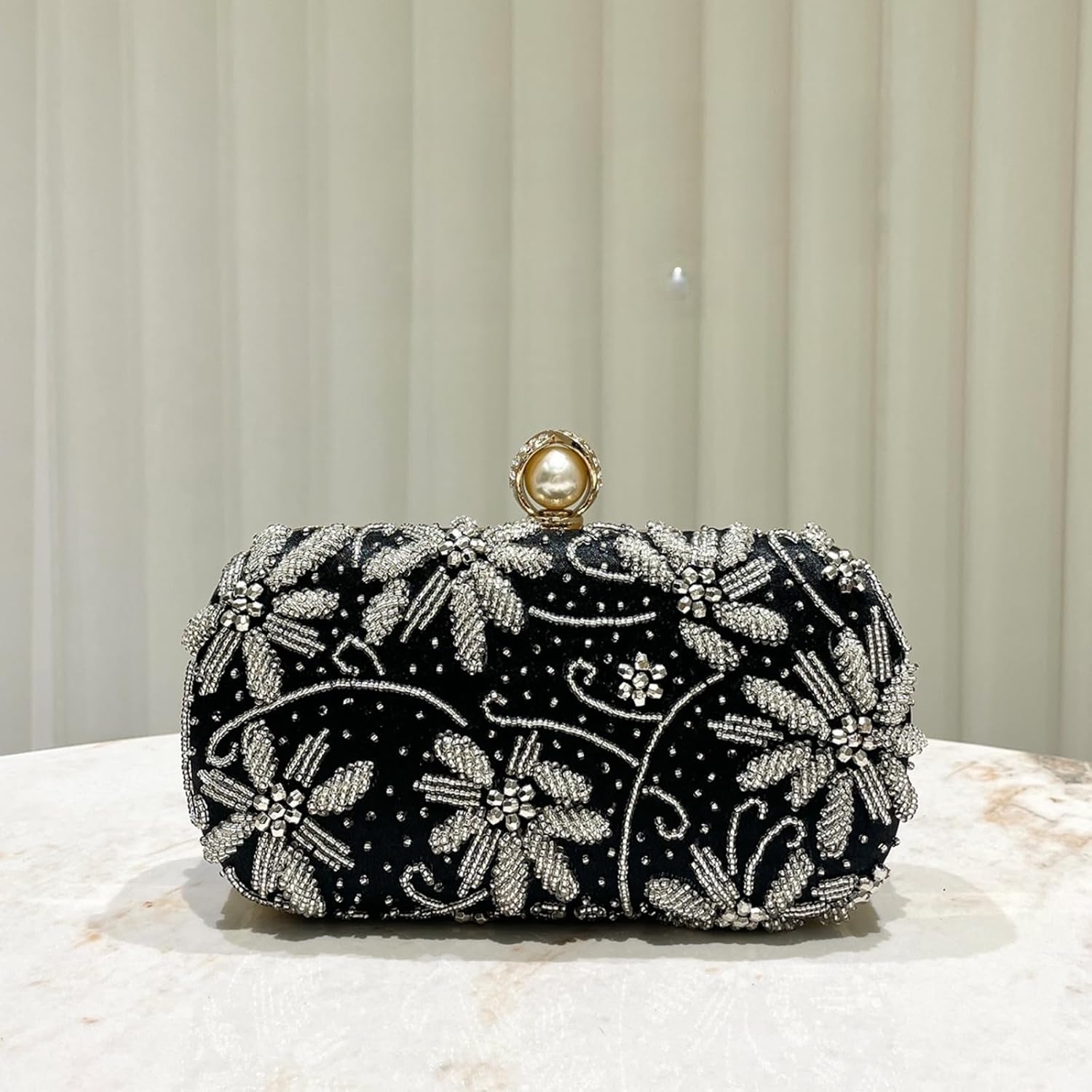 Evening Bag Bead, Embroidered Cheongsam Beaded Handbag, Evening Clutch (black)