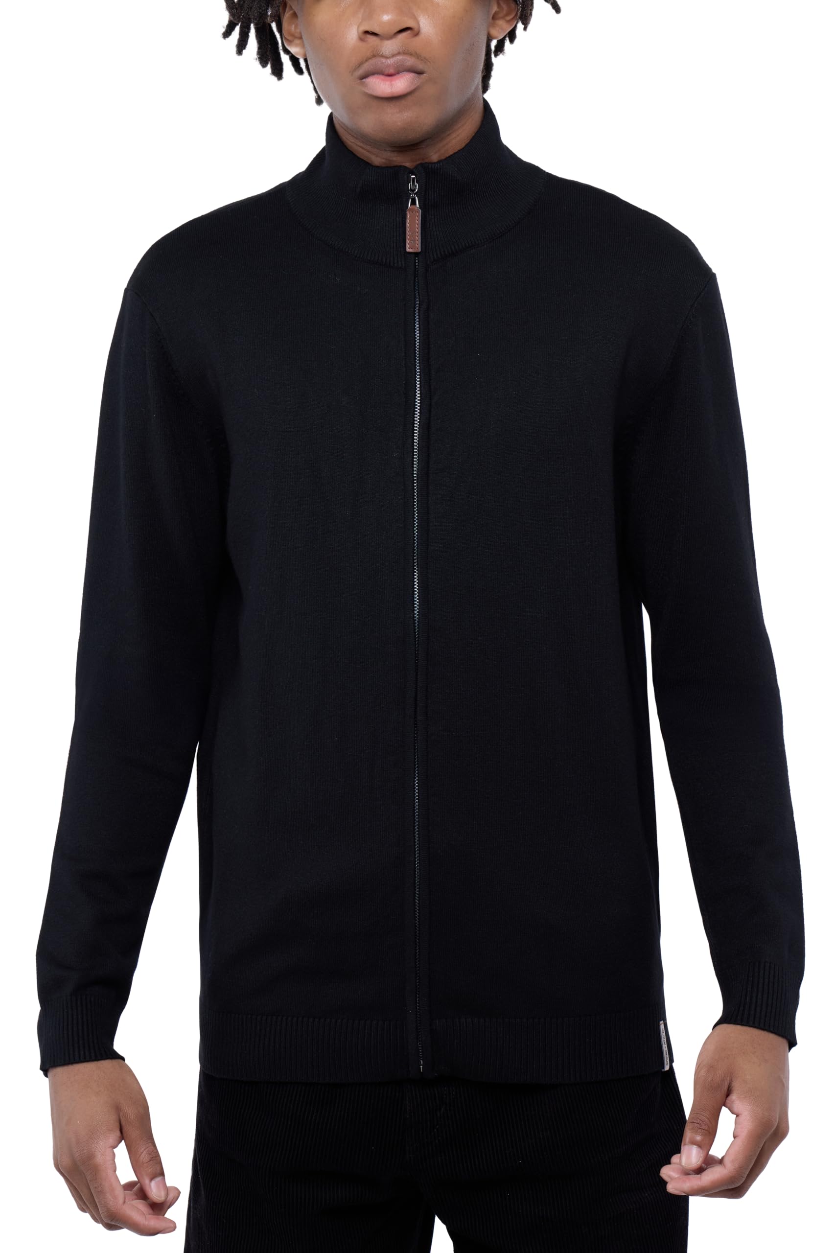 spring + mercer Men's Full Zip Mock Neck Knit Soft Sweater, Long Sleeve Classic Fit Sweater for Men, Black, Small-picture-45