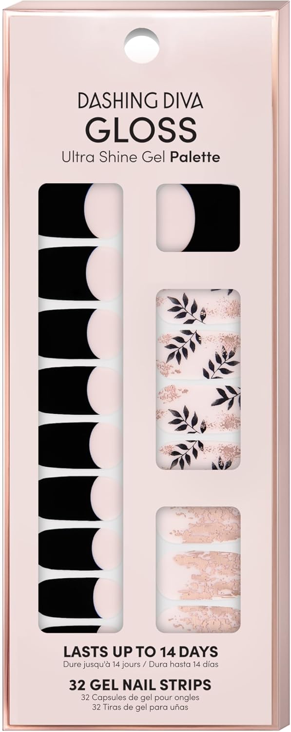 Dashing Diva Gloss Nail Strips - Hollywood Lane | UV Free, Chip Resistant, Long Lasting Gel Nail Stickers | Contains 32 Wraps, 1 Prep Pad, 1 Nail File