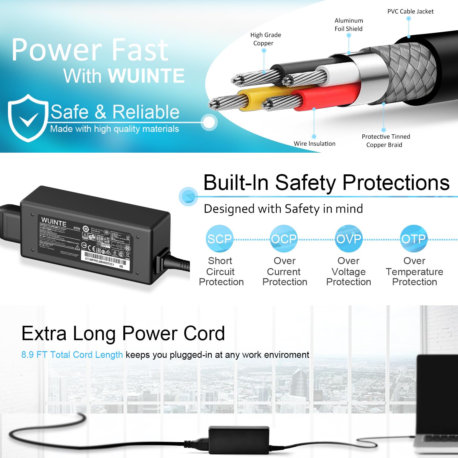 45W per Lenovo Laptop Charger - Chromebook Charger, USB C adattatore di alimentazione veloce