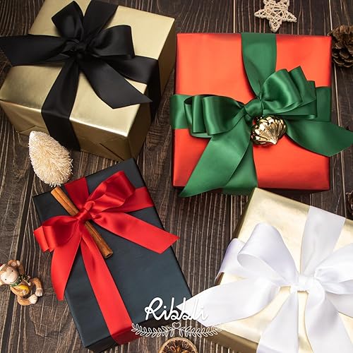 Miniatura 175 de Ribbli - Cinta de satén roja de doble cara, 1 pulgada x 25 yardas, uso para ramo de lazos, envoltura de regalo de Navidad, arreglo floral Rojo