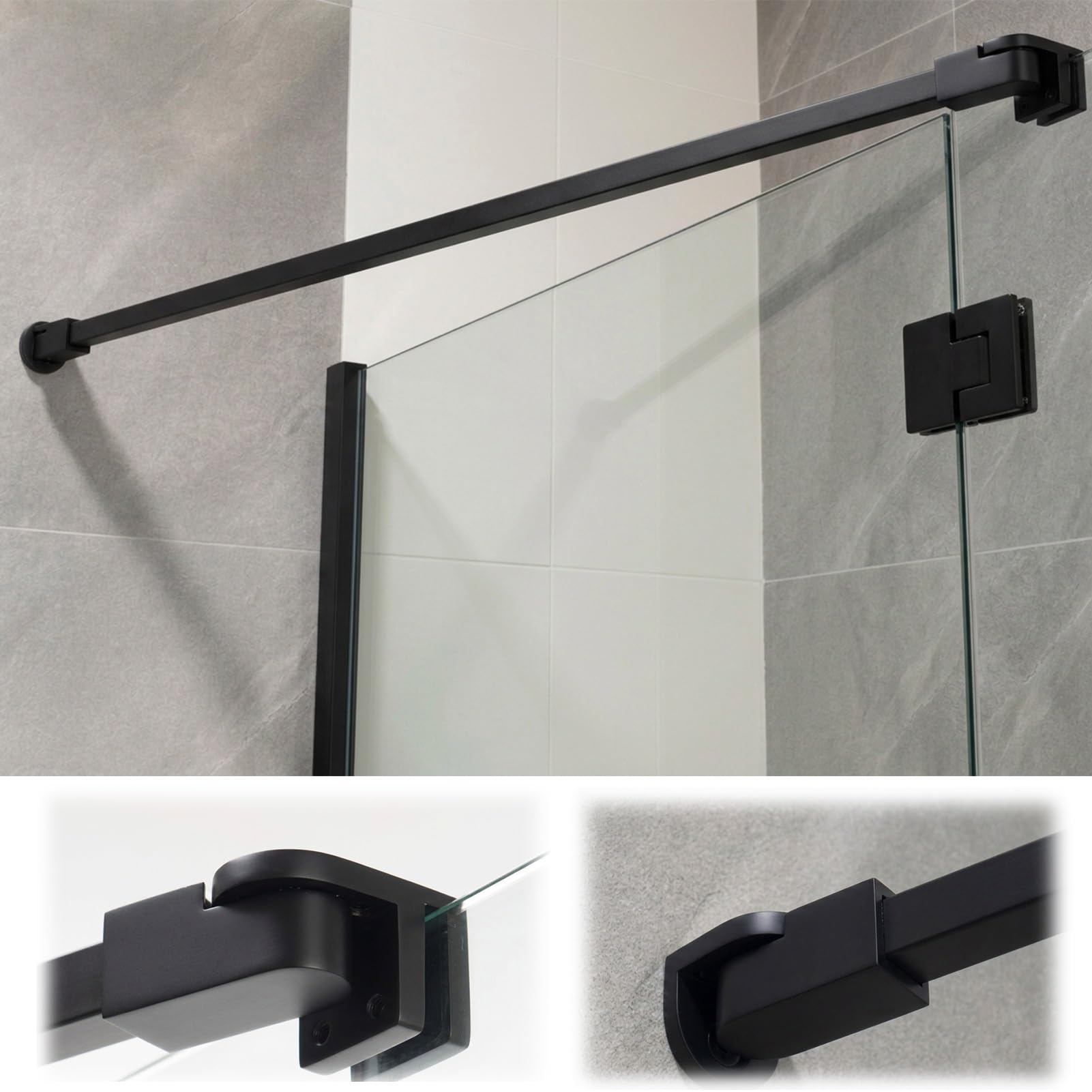 Shower Screen Support bar Shower Glass Support Bar with Rotatable Mount, Adjustable Stainless Steel Fixed Supporting Brace Rod, Heavy-Duty Stabilizer Rod for Frameless Shower(Matte Black,50cm/19.7in)