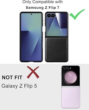 Foluu Leather Case for Samsung Galaxy Z Flip 7 with Front Built-in Screen Protector, PU Leather + Hard PC Shell Ultra Thin Slim Durable Protective Phone Cover for Galaxy Z Flip7 5G 2025 (Black)