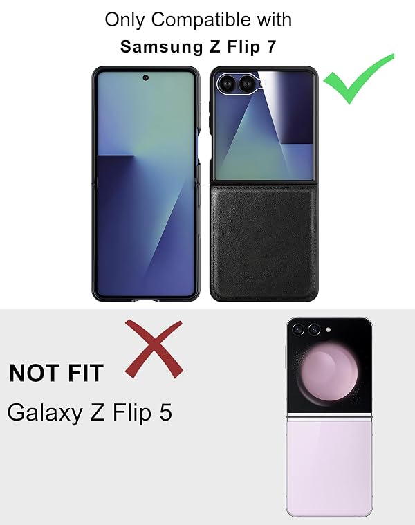 Foluu Leather Case for Samsung Galaxy Z Flip 7 with Front Built-in Screen Protector, PU Leather + Hard PC Shell Ultra Thin Slim Durable Protective Phone Cover for Galaxy Z Flip7 5G 2025 (Black) by Foluu - Used condition - Image 2