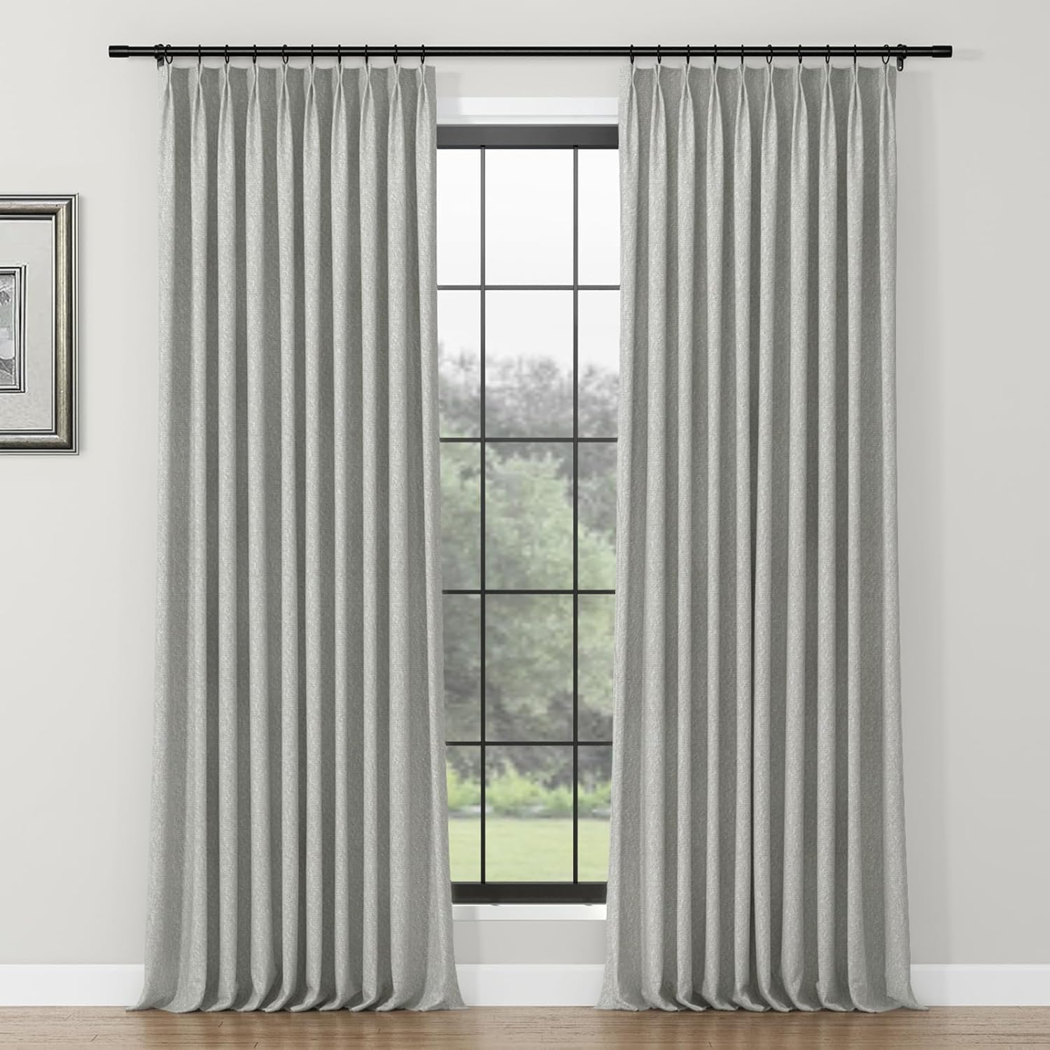 ChadMade Thick Slub Textured Privacy Curtain 120 Inches Long Dots Faux Linen Lined Curtain, Heavyweight Pinch Pleat Light Blocking Curtain for Kitchen (W52 x L120, 1 Panel, Gravel)