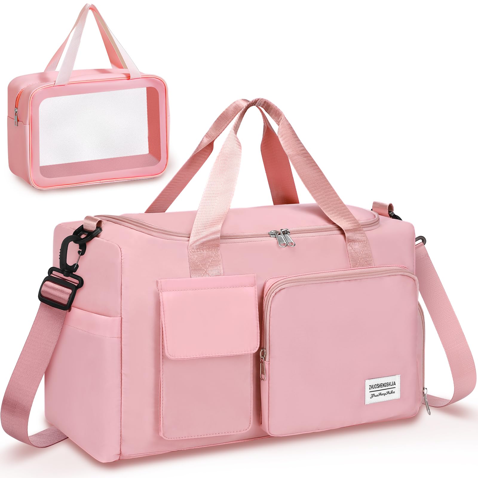 Gym & Dance Duffle Bag - Spacious Travel Organizer with Compartments (Pink)