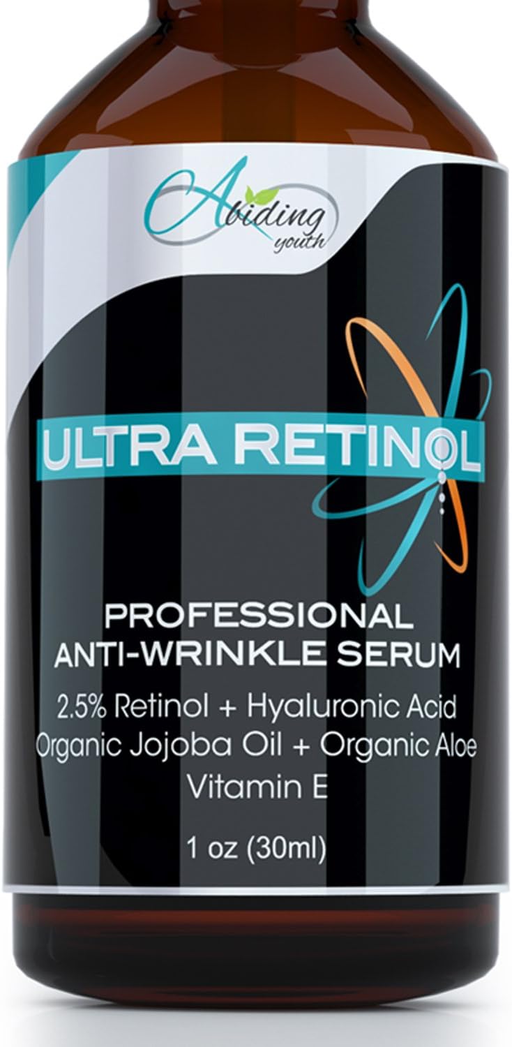 Abiding Youth Retinol Serum 2.5% Hyaluronic Acid, Jojoba Oil, Vit E, Green Tea Aloe - Professional Anti Aging Anti Wrinkle Serum Improves Acne, Pigmentation, Reduce Fine Lines and Age Spots for Face, Neck, and Eye by Abiding Youth