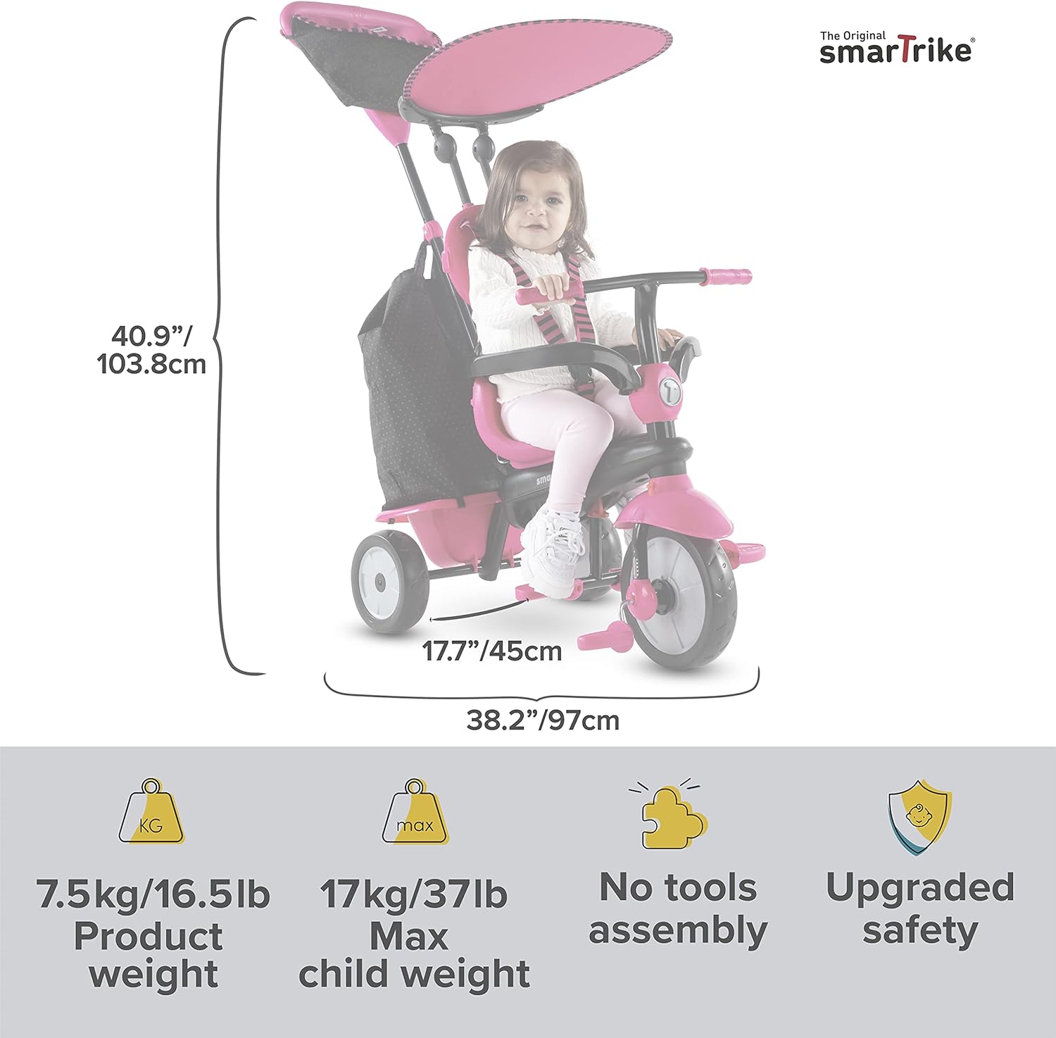 Toddler Tricycle Push Bike with Canopy 