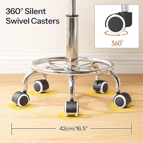 Miniatura 7 de HOOBRO Taburete con ruedas ajustable en altura, silla de dibujo giratoria de 360 con respaldo, silla de escritorio de oficina de piel sintética para