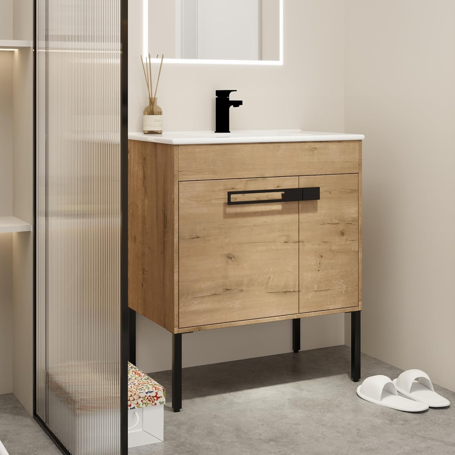 Amazon.com: Pvillez 30 inch Bathroom Vanity with Sink, Modern Floating Vanity Bathroom ...