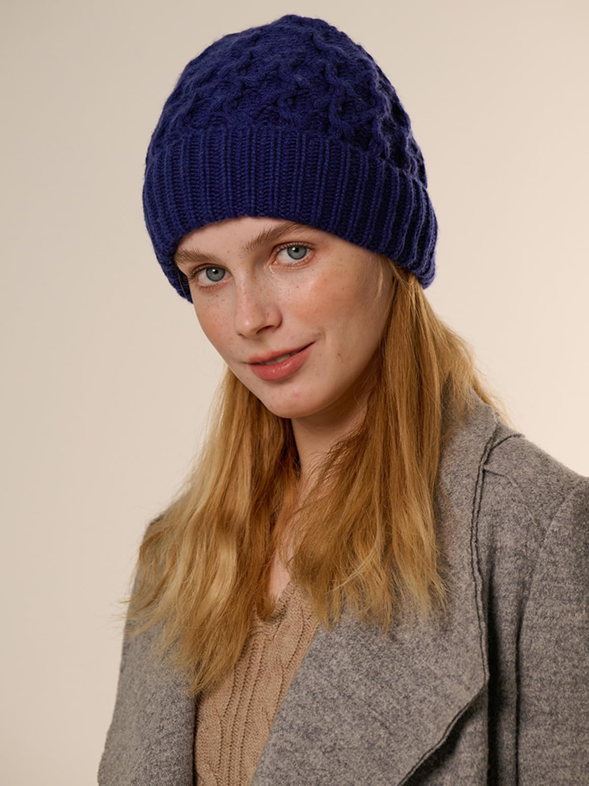 Mujer Gorro Beanie de Punto con Puños Color Liso, Hombre Cuff Sombrero con Vuelta Suave y Cálido Otoño Invierno, 30% Cachemira y 70% Lana, Exterior Casual Skull Gorra para Esquí Ciclismo