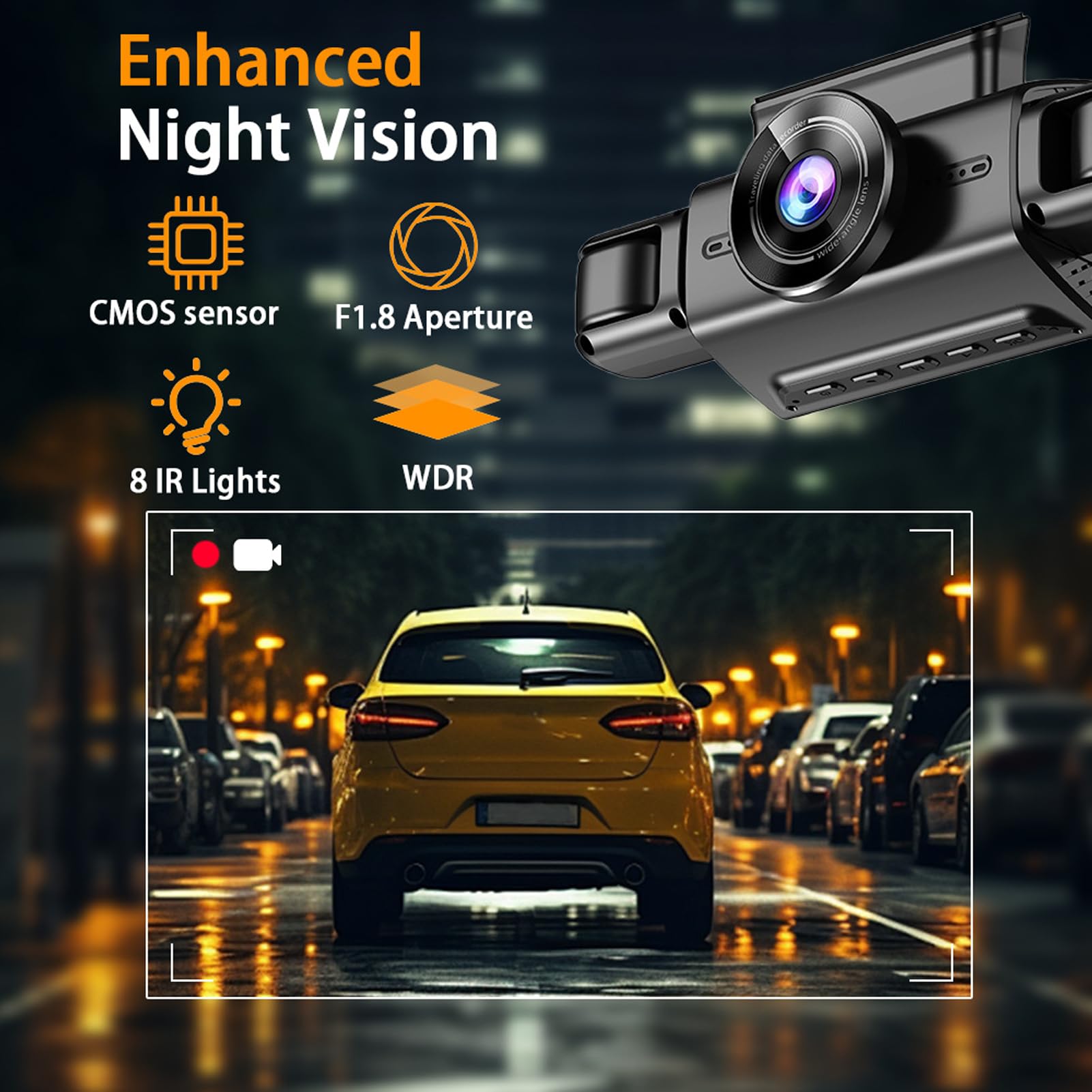 Annadue Fotocamera Anteriore e Posteriore e All'interno e All'interno della Dash Cam, 2K+1080p+2x480p WiFi CASHCAM DASHCAM CAMERA, SUPER Night Vision, Alimentazione più Leggera, con