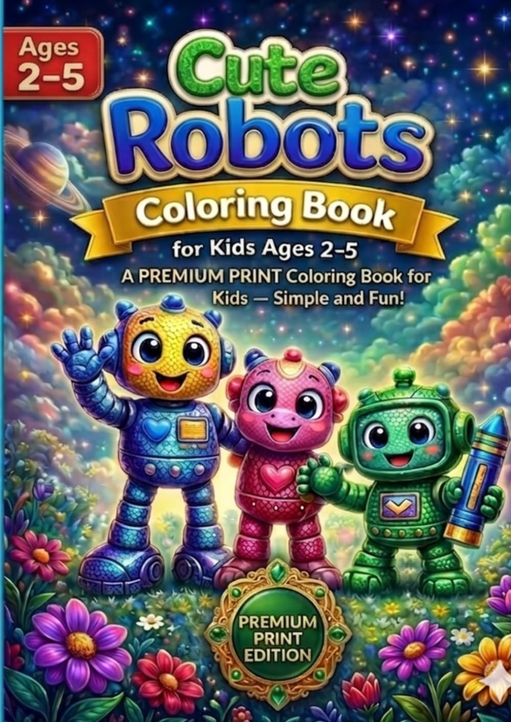Cute Robots Coloring Book for Kids Ages 2-5: 60 Big and Simple Robot Illustrations for Toddlers and Preschoolers. Easy Coloring Pages with Thick Lines to Spark Imagination and Fine Motor Skills.