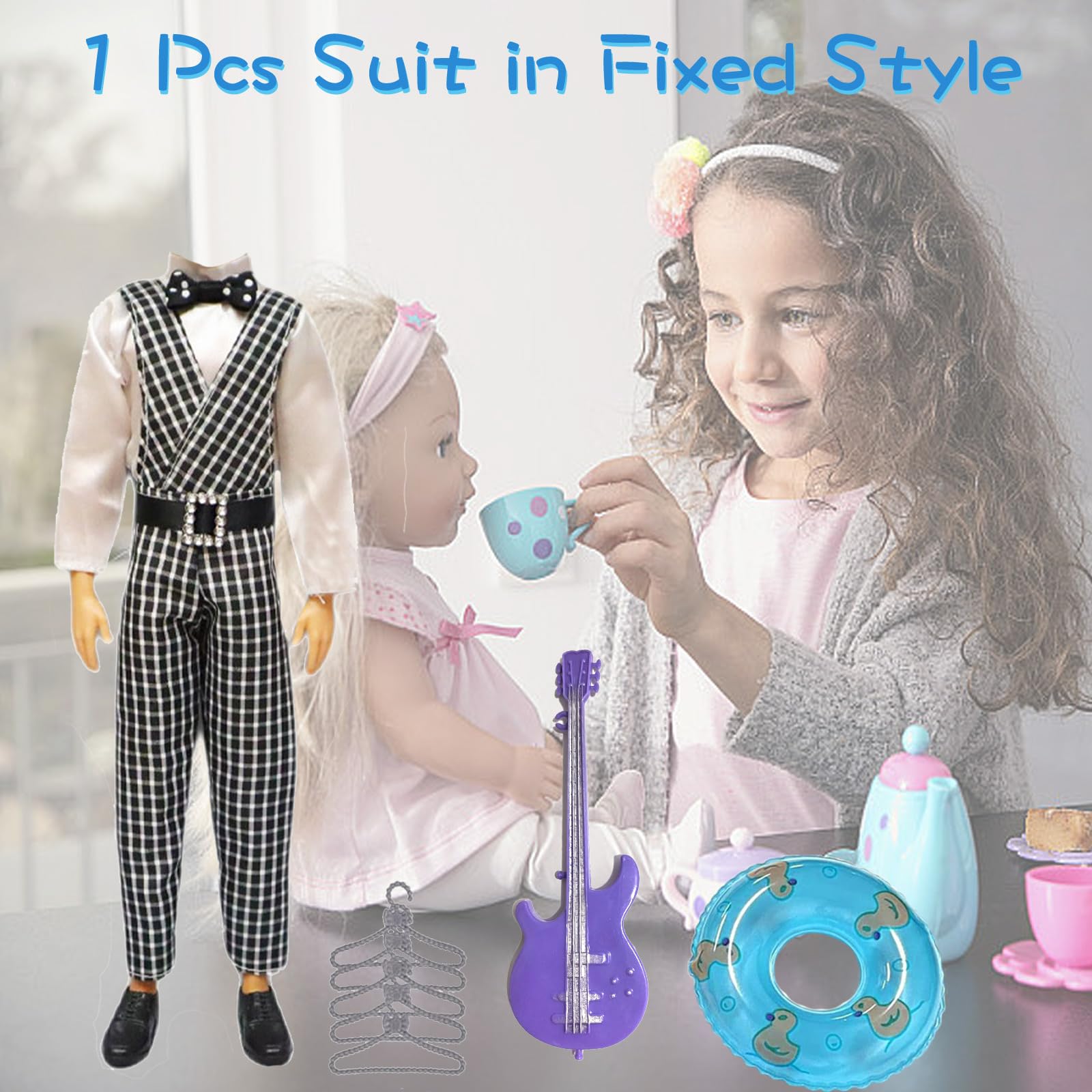23 stuks poppenkleding Compatibel met Ken Kleding, Kleren voor jongenpoppen 1 rasterpak 4 kledingstukken 4 broeken 5 paar schoenen 5 kledingrekken 3 accessoires voor 12 inch poppen