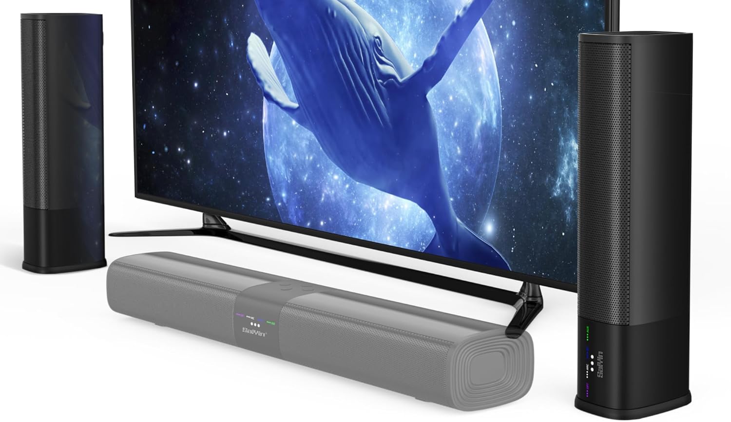 Saiyin Sound Bars for Smart TV, Soundbar with Optical/ARC/AUX and Bluetooth 5.3 Inputs, Surround Sound System with Flexible Placement Options,Wall Mountable 24 inches Soundbar Only