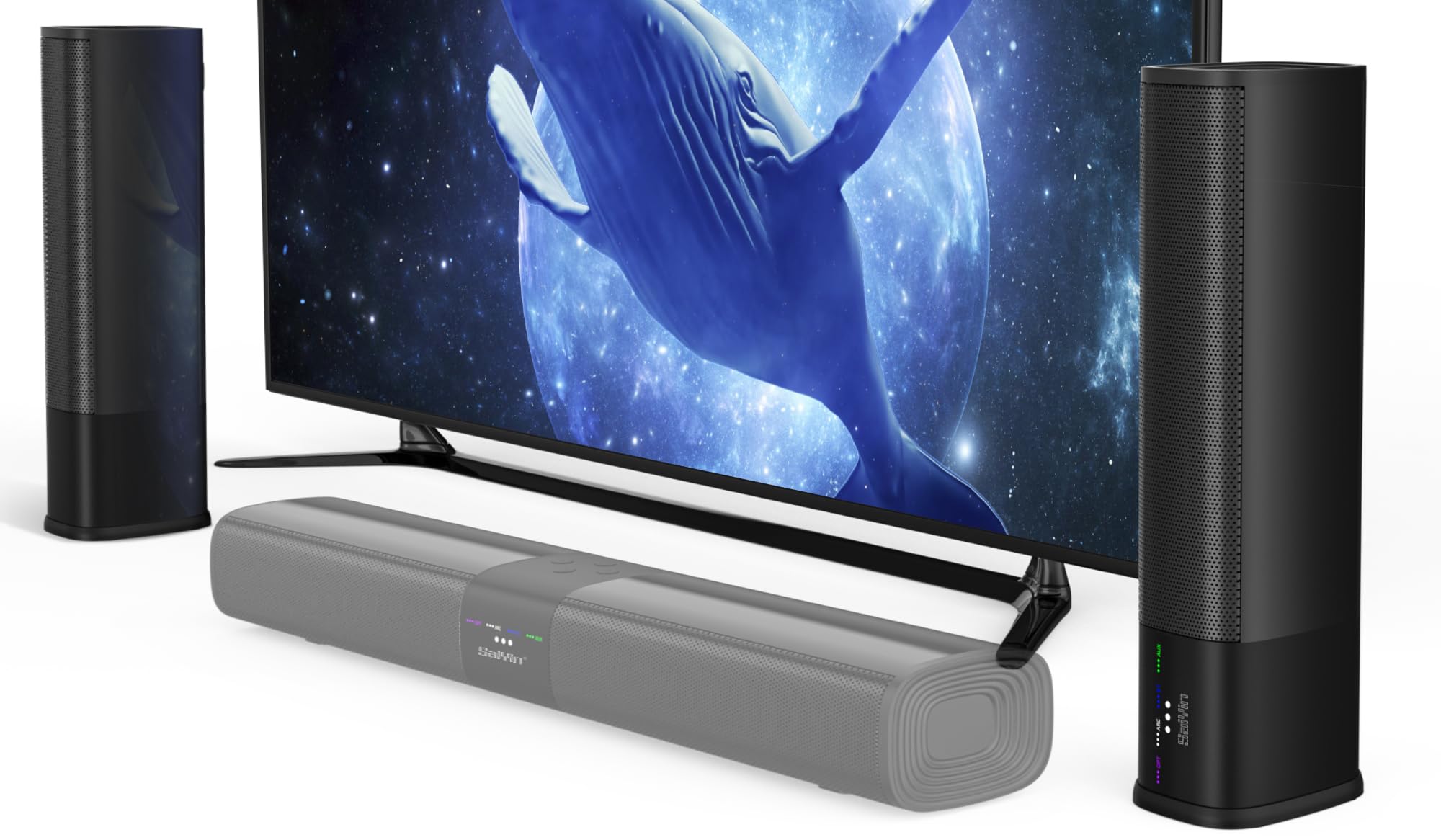 Saiyin Sound Bars for Smart TV, Soundbar with Optical/ARC/AUX and Bluetooth 5.3 Inputs, Surround Sound System with Flexible Placement Options,Wall Mountable