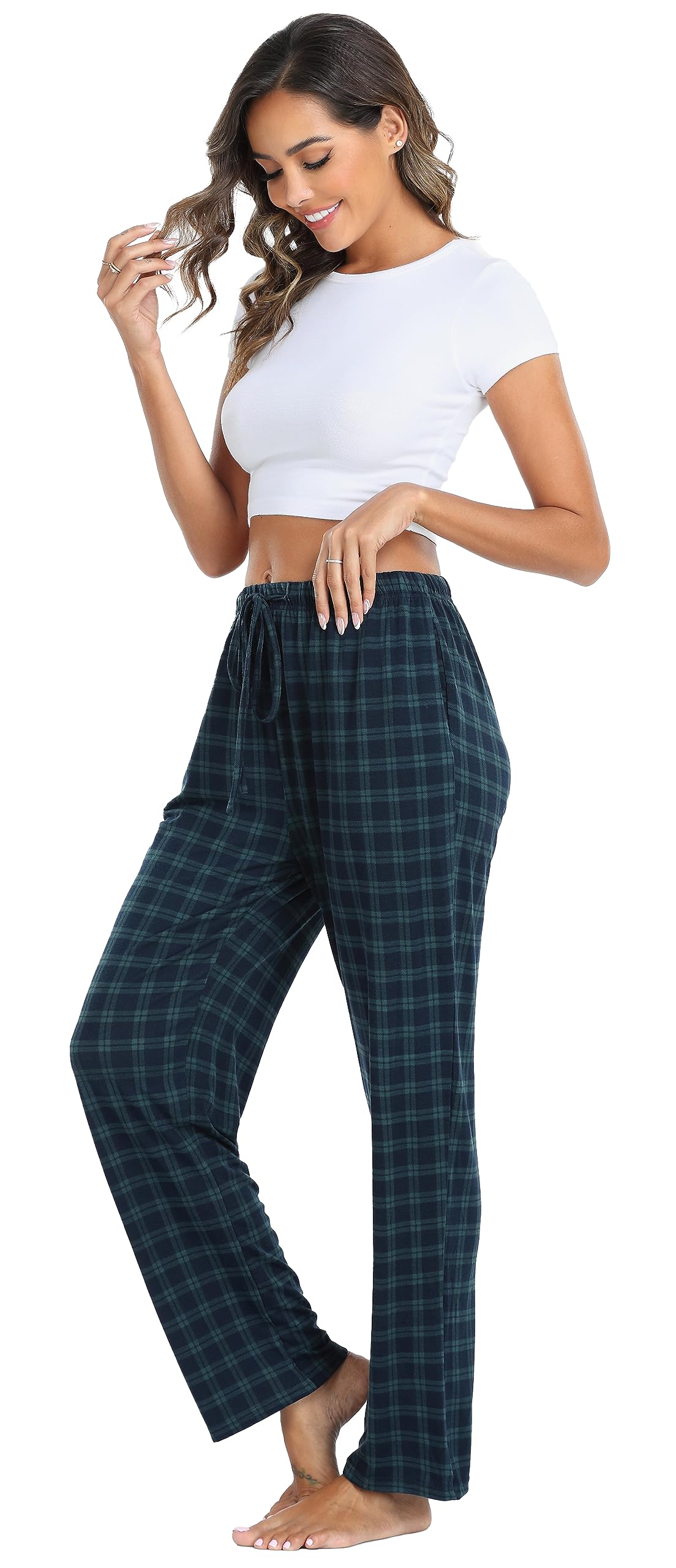 Lovasy Pantalones de Cuadros Mujer Largos Casual Pantalones Pijama de Mujer Dormir con Bolsillos y Cordón