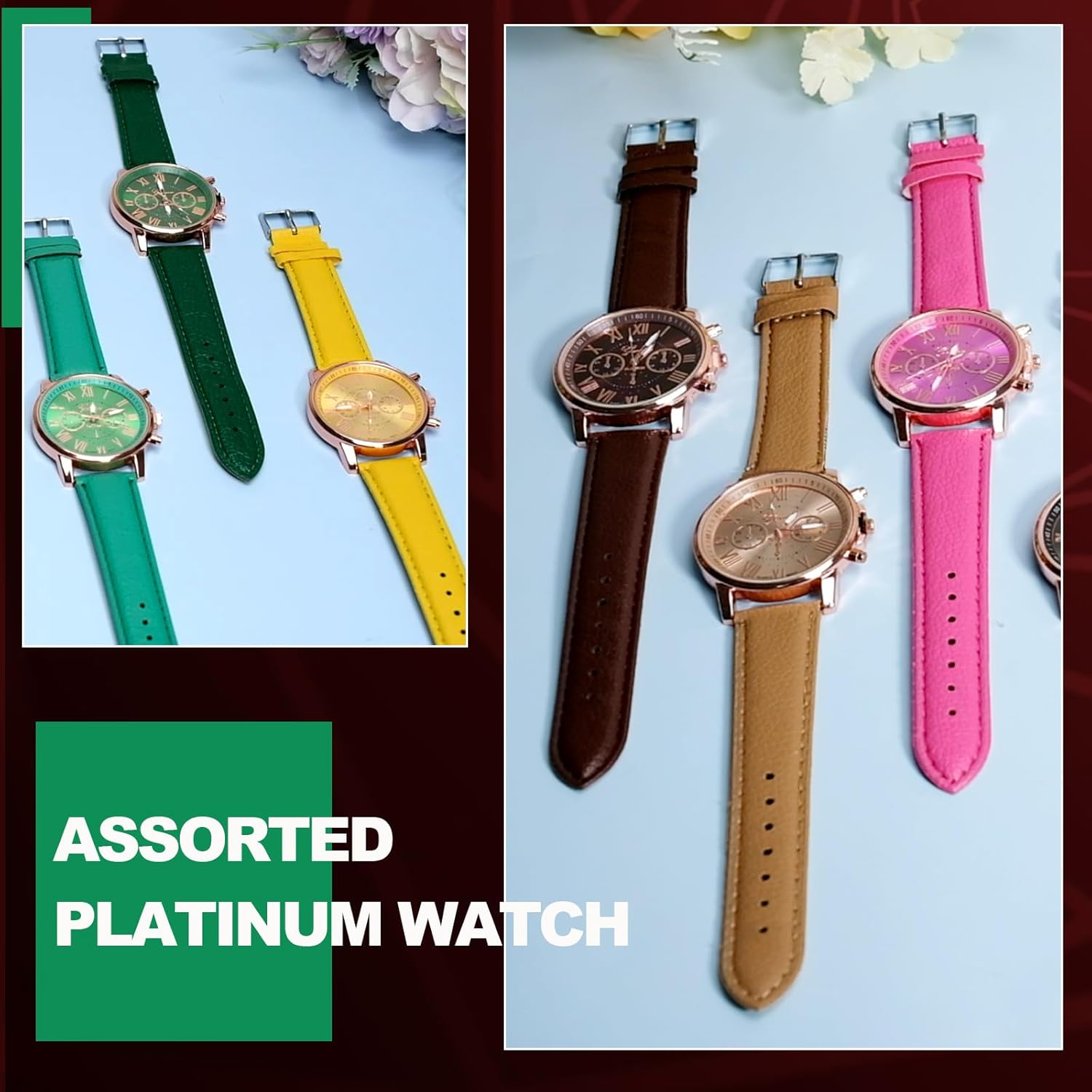 28 Pcs Assorted Platinum Watch Sets for Men and Women with Roman Numerals PU Leather Bands, Unisex Quartz Watches,Women's Wrist Watches - Image 6