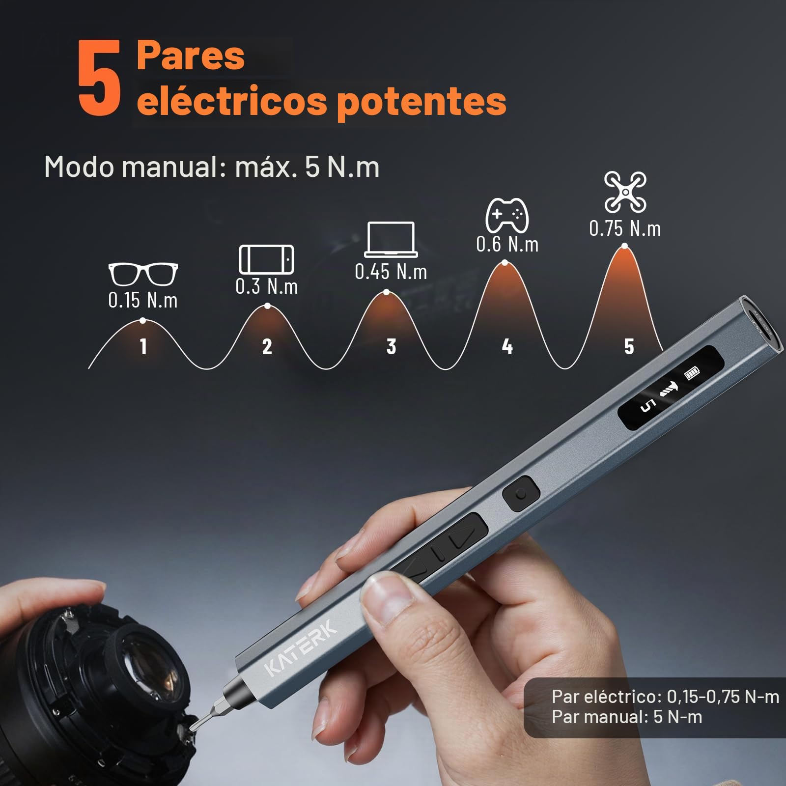 Katerk Mini Destornillador Eléctrico, Juego de Destornilladores de Precisión con 64 Puntas S2 Magnéticas, 5 Ajustes de Torque, Pantalla LED, sin Cable, para Cámara de Teléfono, Cámaras, Reloj Portátil