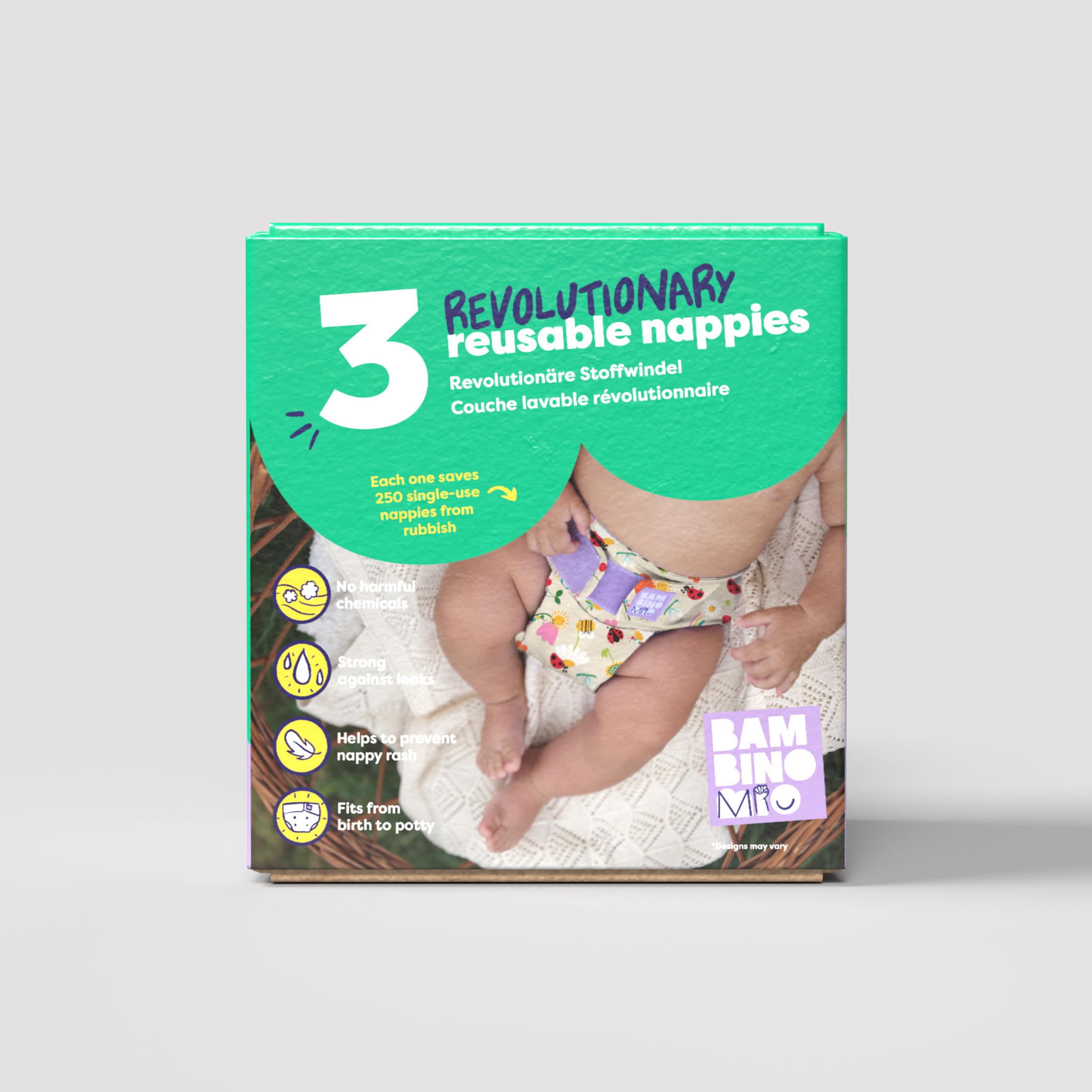 Bambino Mio, confezione da 3 pannolini riutilizzabili rivoluzionari (VITA SELVATICA) – Pannolini di stoffa dalla nascita fino al vasino | Lavabili | Pannolini per neonati certificati OEKO-TEX