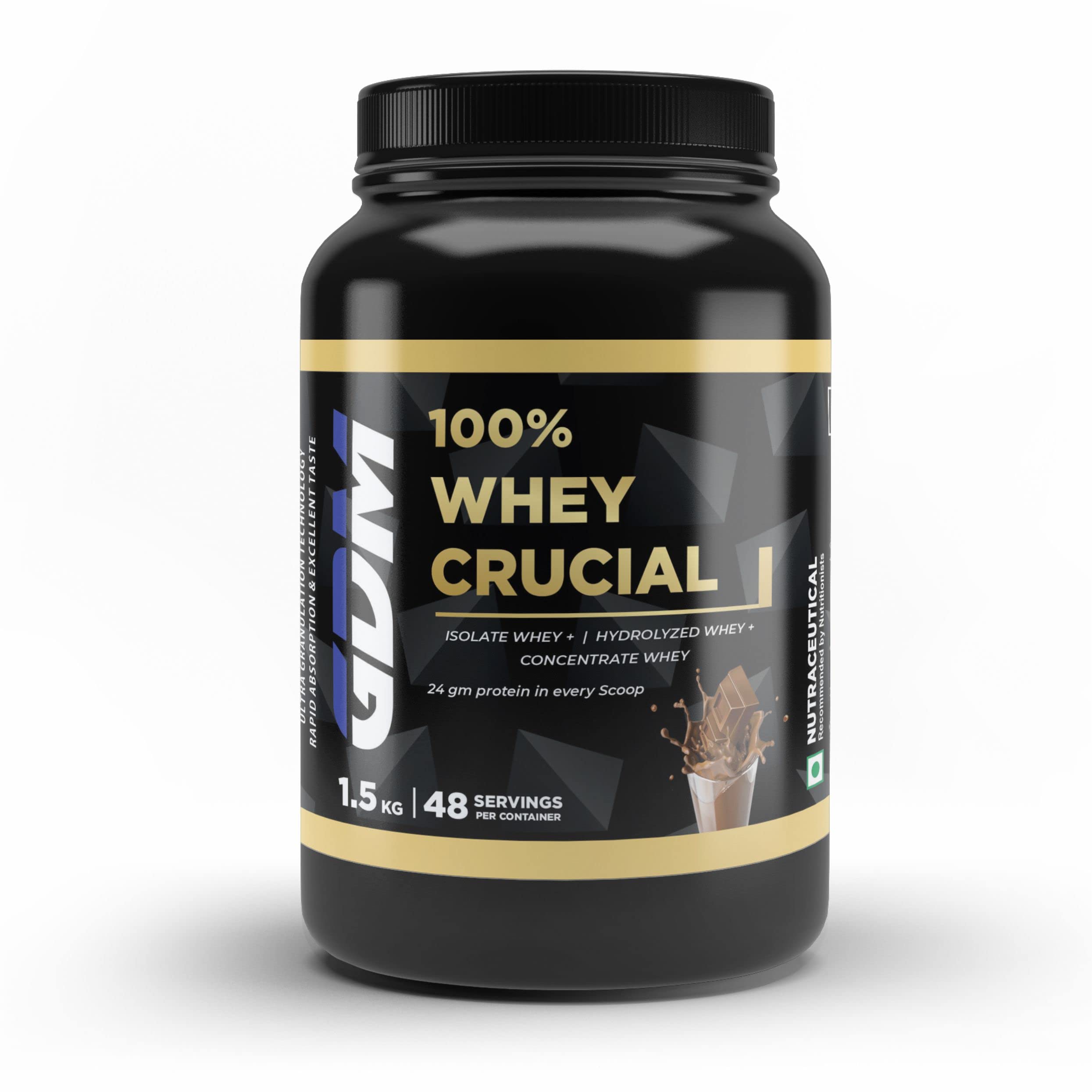 GDM Whey Crucial with Isolate, Hydrolyzed and Concentrate | 24g High Protein| (1.5 kg, Chocolate) (B0D1GB2ZLK) Amazon Price History, Amazon Price Tracker