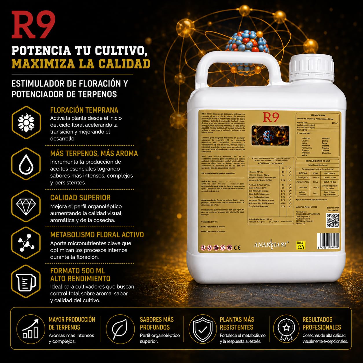 R9 5 L – Potenciador de Terpenos y Floración Estimulador Aroma Sabor Fertilizante Líquido Cultivo Interior y Exterior - Anarkia81