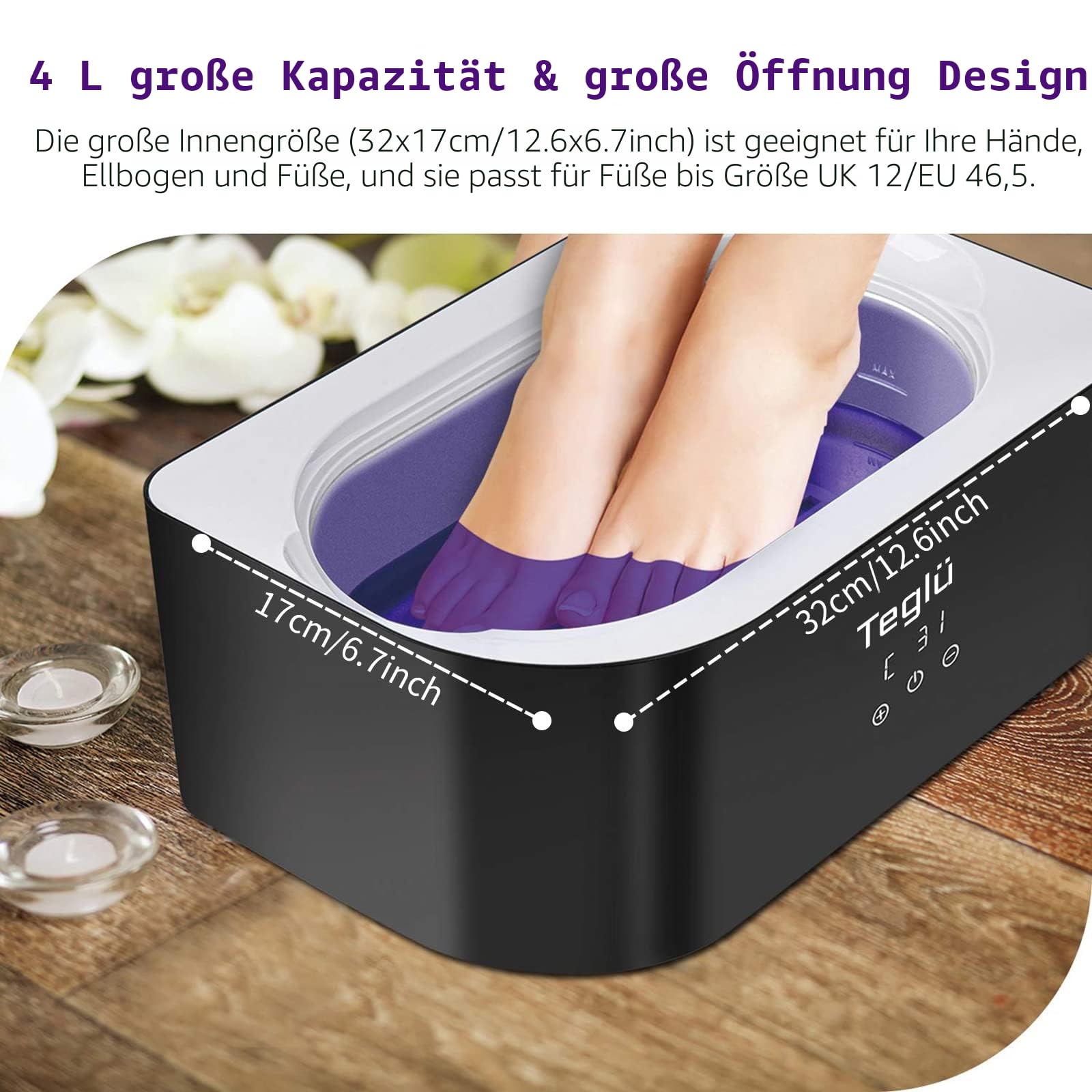 Paraffinbad für Hände und Füße 4L, Paraffin Wachsbad Paraffinbad Set mit Zubehör 1350g Paraffinwachs/Handschuh/Bürste-200W, Schwarz