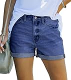 Denim Shorts for Women Mid Waisted Folded Hem Ripped Jean Shorts