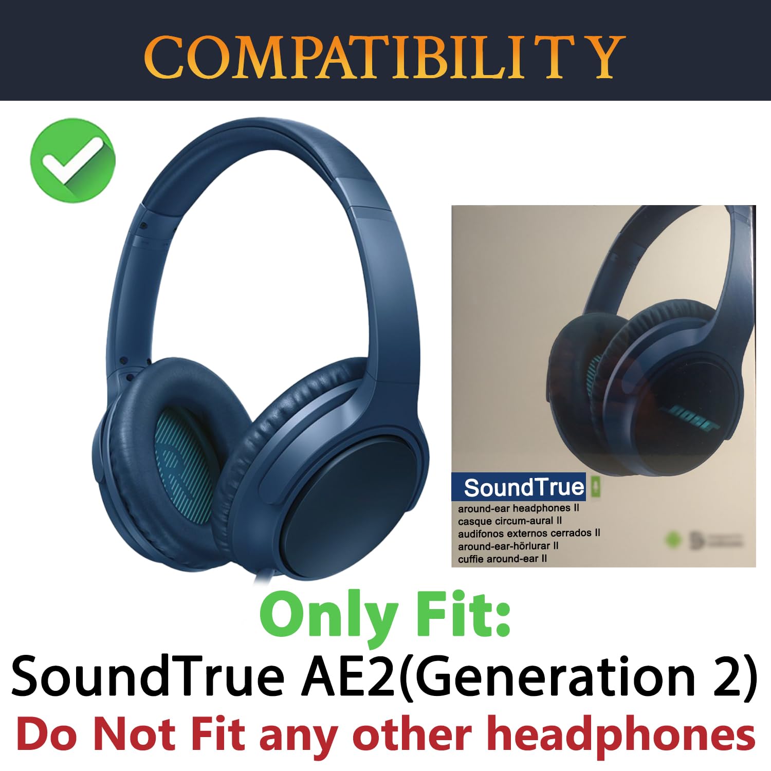 SOULWIT Zestaw zamienny do Bose SoundTrue Around-Ear II (Sound True AE2) słuchawek, poduszki nauszne earpads cushions + pałąk headband + silikonowa osłona nauszników