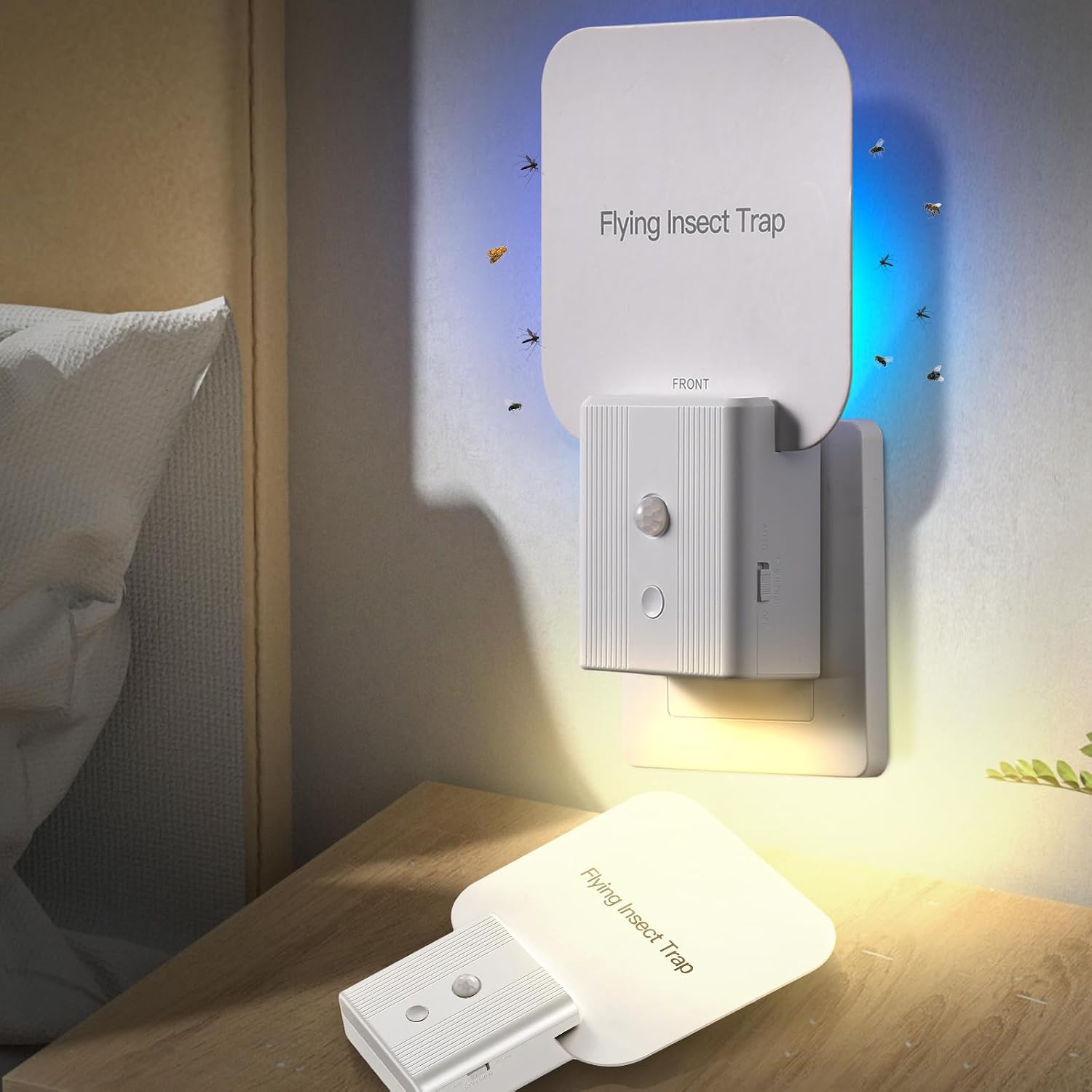 Fly Trap Indoor,2 in 1 Plug in Fruit Fly Traps for Indoors with Auto Night Light for Home,Fruit Flies,Mosquito, Flies, Moths,Gnat Traps for House Indoor(2 Device + 10 Glue Cards)