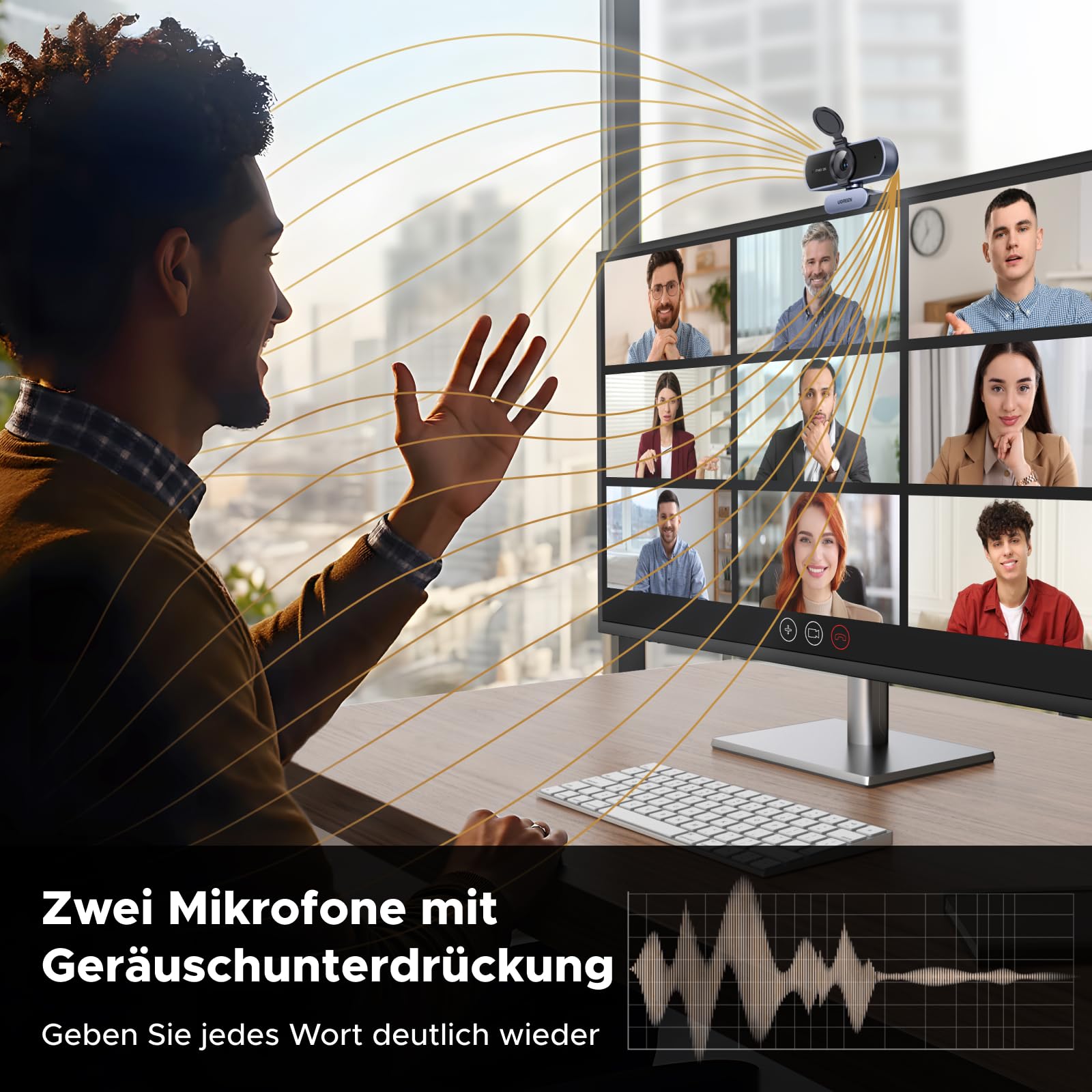 UGREEN FineCam Lite 4K, UHD Webcam 4K, Webcam mit Mikrofon und Objektivabdeckung, PC Kamera Autofokus, 70°FOV, USB-A/C Anschluss, für PC/Laptop/Windows/Mac/Linux/Skype/FaceTime