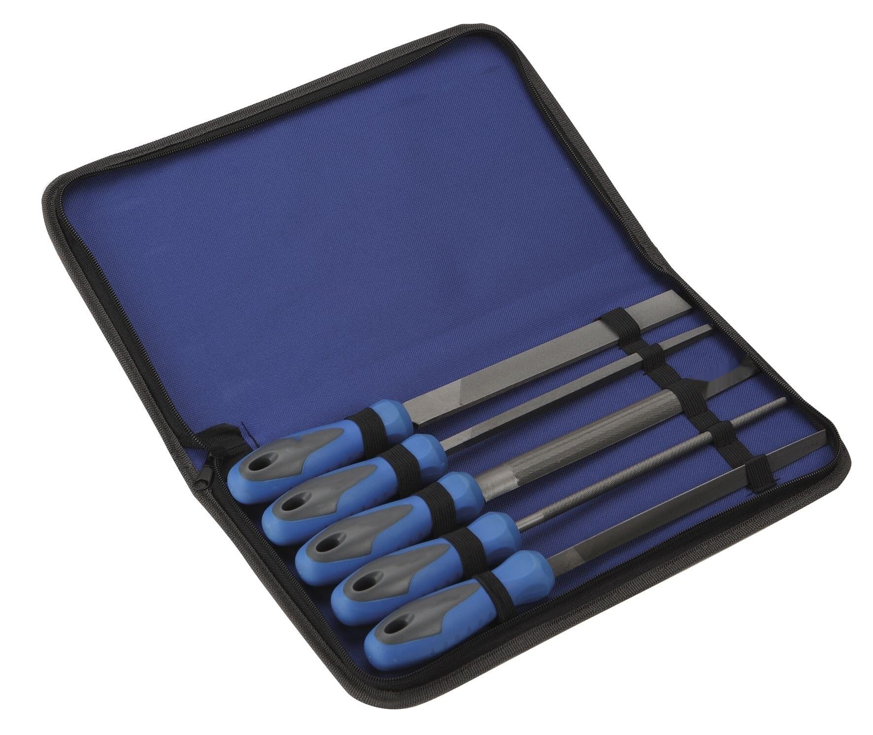 Lot de 5 limes en métal de 200 mm avec poignée en nylon, idéales pour la mise en forme et la finition de matériaux dans les travaux manuels et le bricolage.