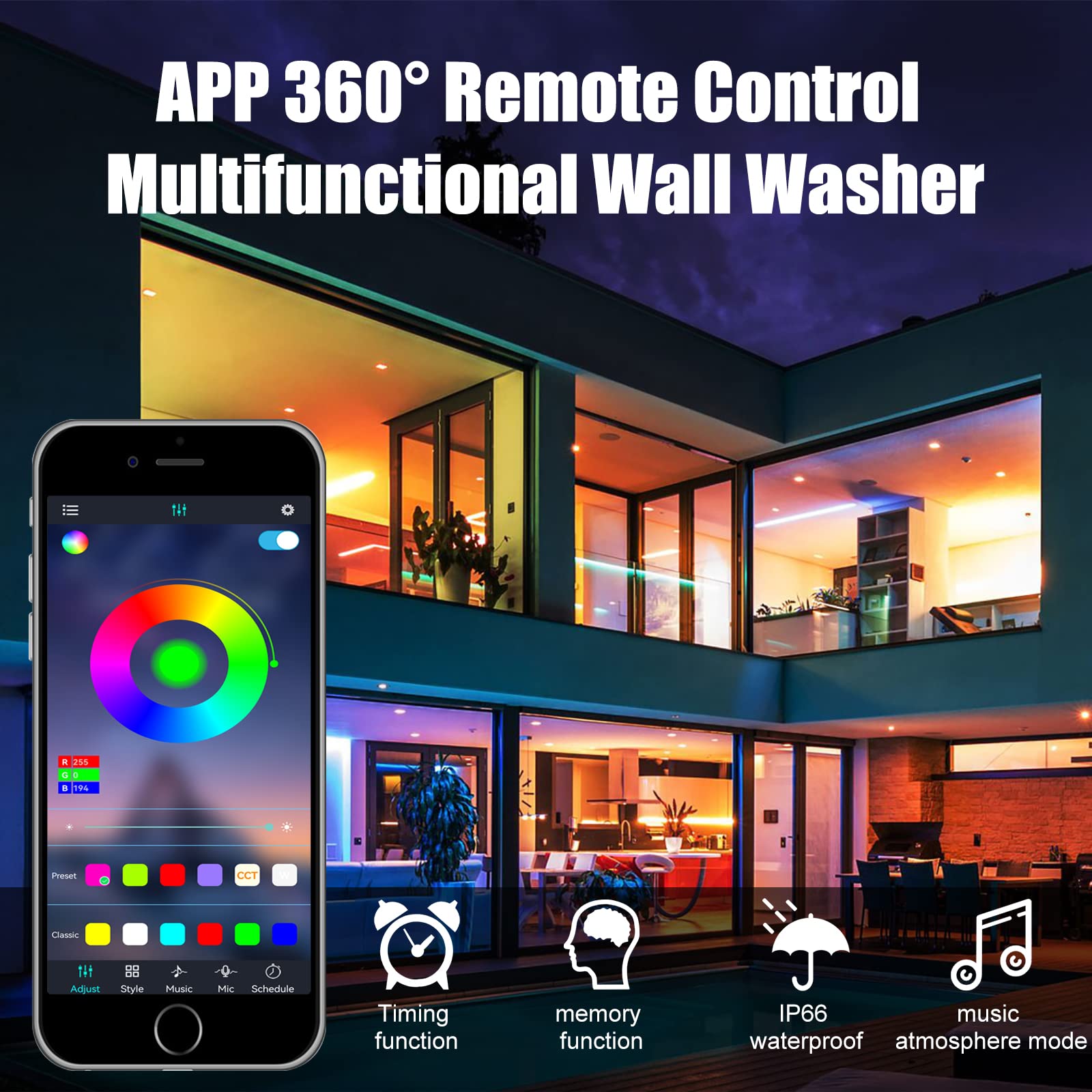 CREATESTAR RGB LED Strahler, 48W RGB Wallwasher Licht, LED Bar Lichteffekte IP66 Wasserdicht Smart Partylichter mit Fernbedienung und APP Kontrolle für Aussen Innen Baum Party Garten