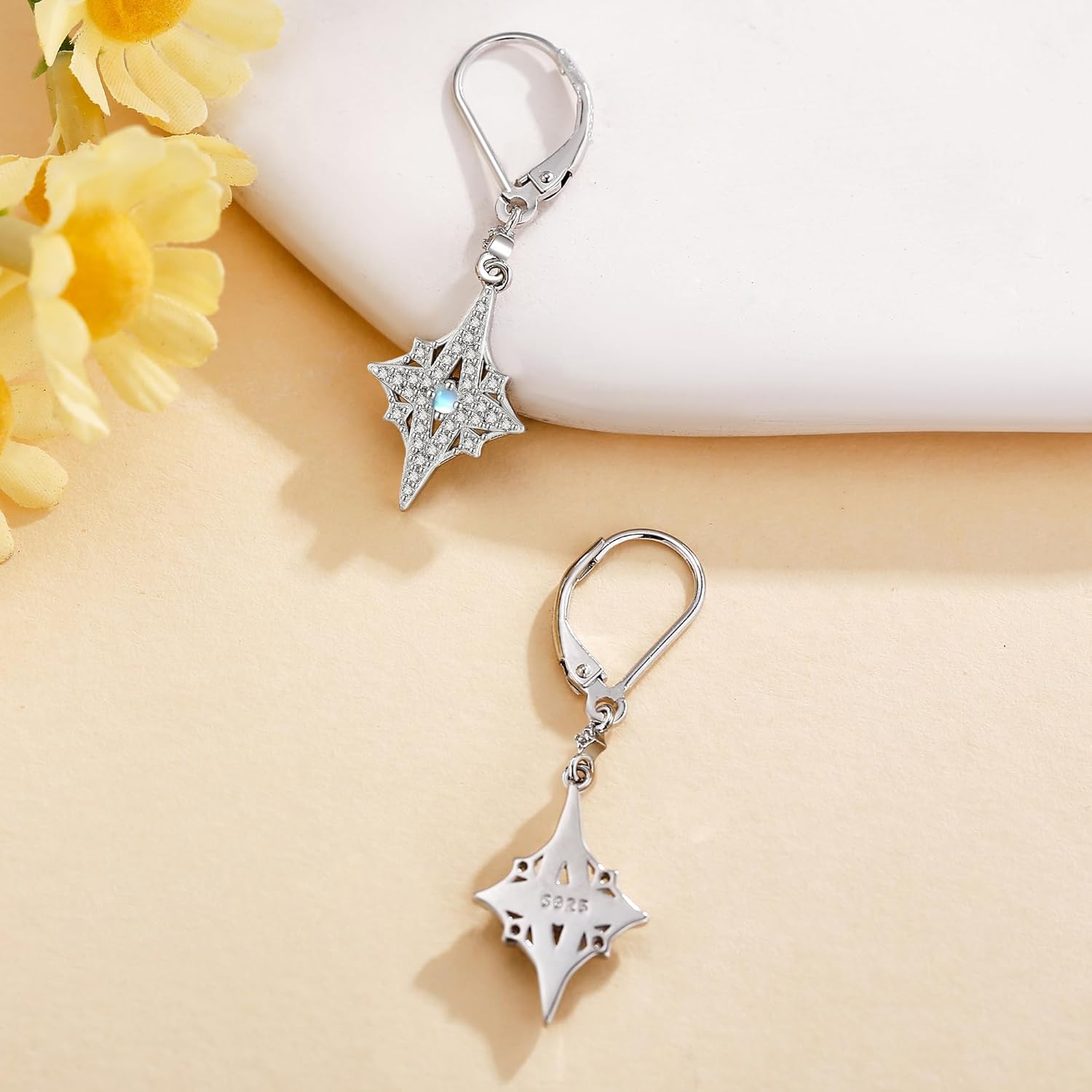 Star Earrings 925 Sterling Silver Moonstone Dangle Drop Earrings Moonstone Jewelry Valentine's Day Gifts for Women - Image 3