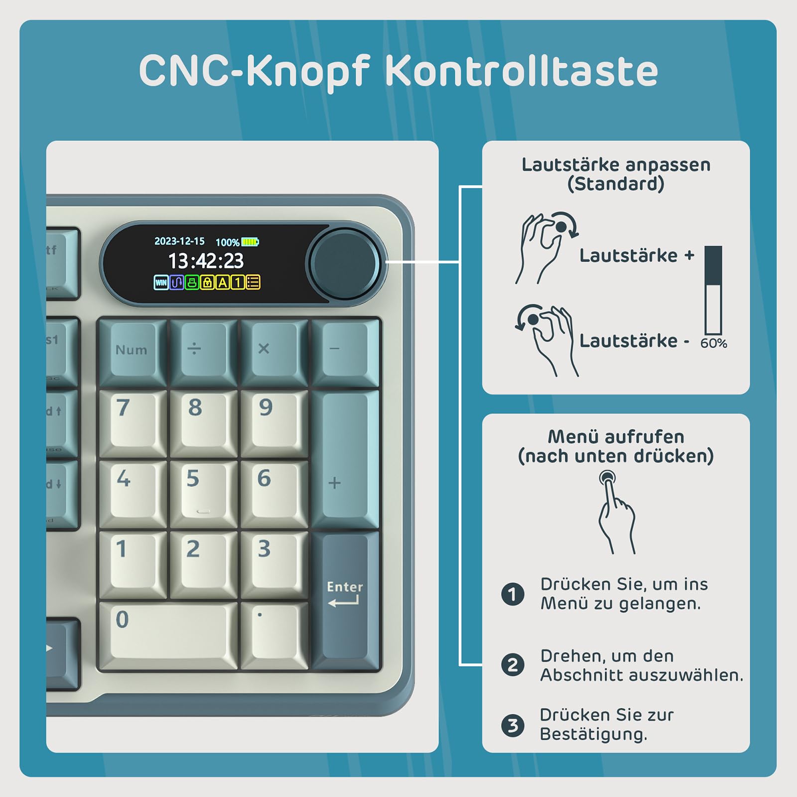 RK ROYAL KLUDGE S98 DE Mechanische Tastatur mit Smart Display & Knopf, Top Mount 96% Kabellose Tastatur BT/2.4G/USB-C, Hot-Swap, 98 Tasten, Deutsches QWERTZ