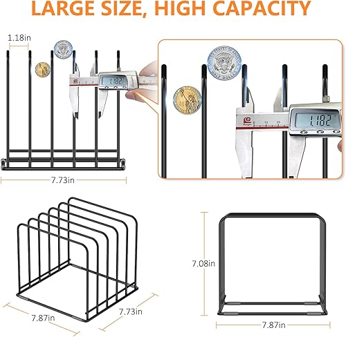 Miniatura 2 de KORRTFID Organizador de armario de cocina, soporte para utensilios de cocina de acero, soporte dividido con 5 ranuras para sartenes, bandeja para