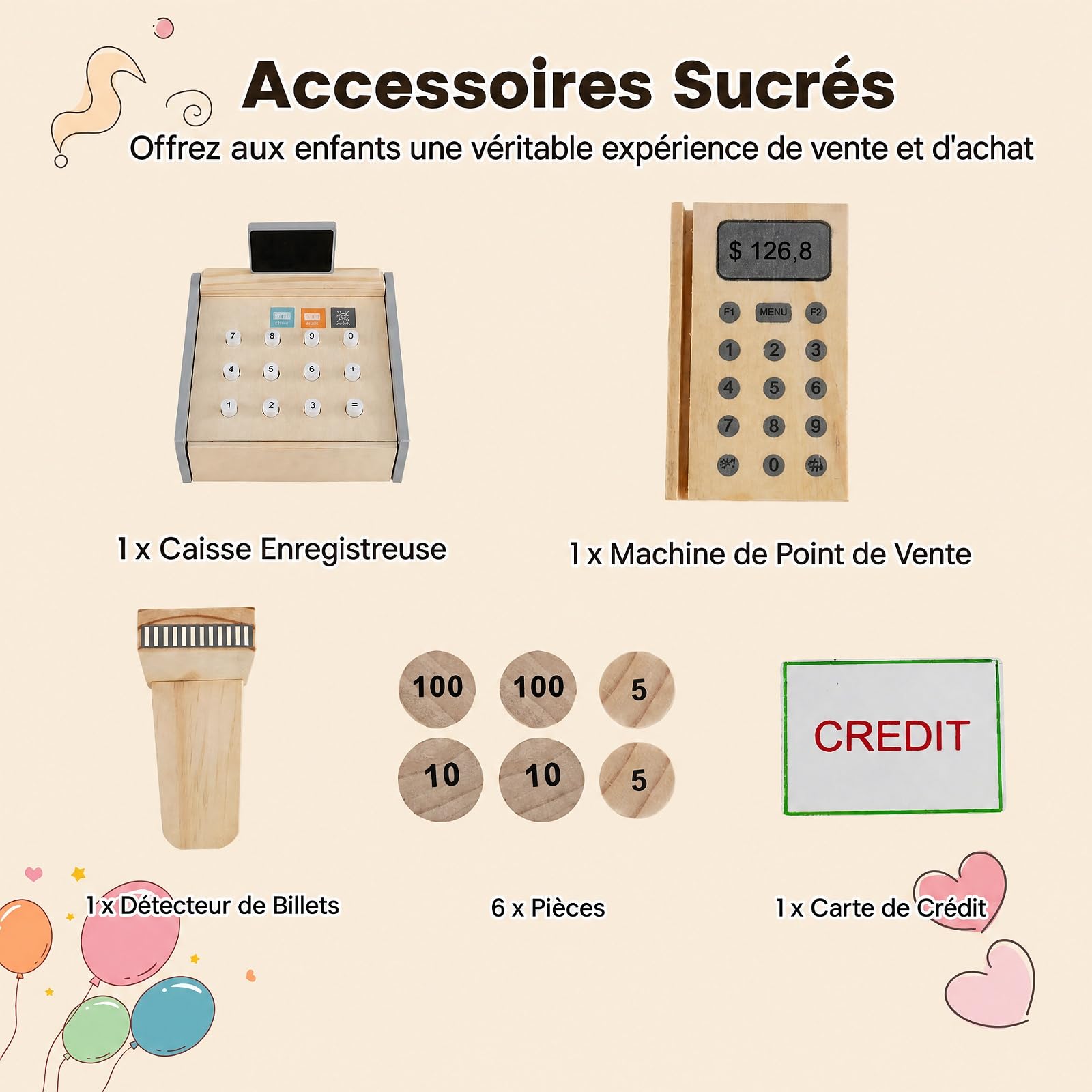 COSTWAY Marchande Enfant avec Comptoir de Caisse & Tableau Noir